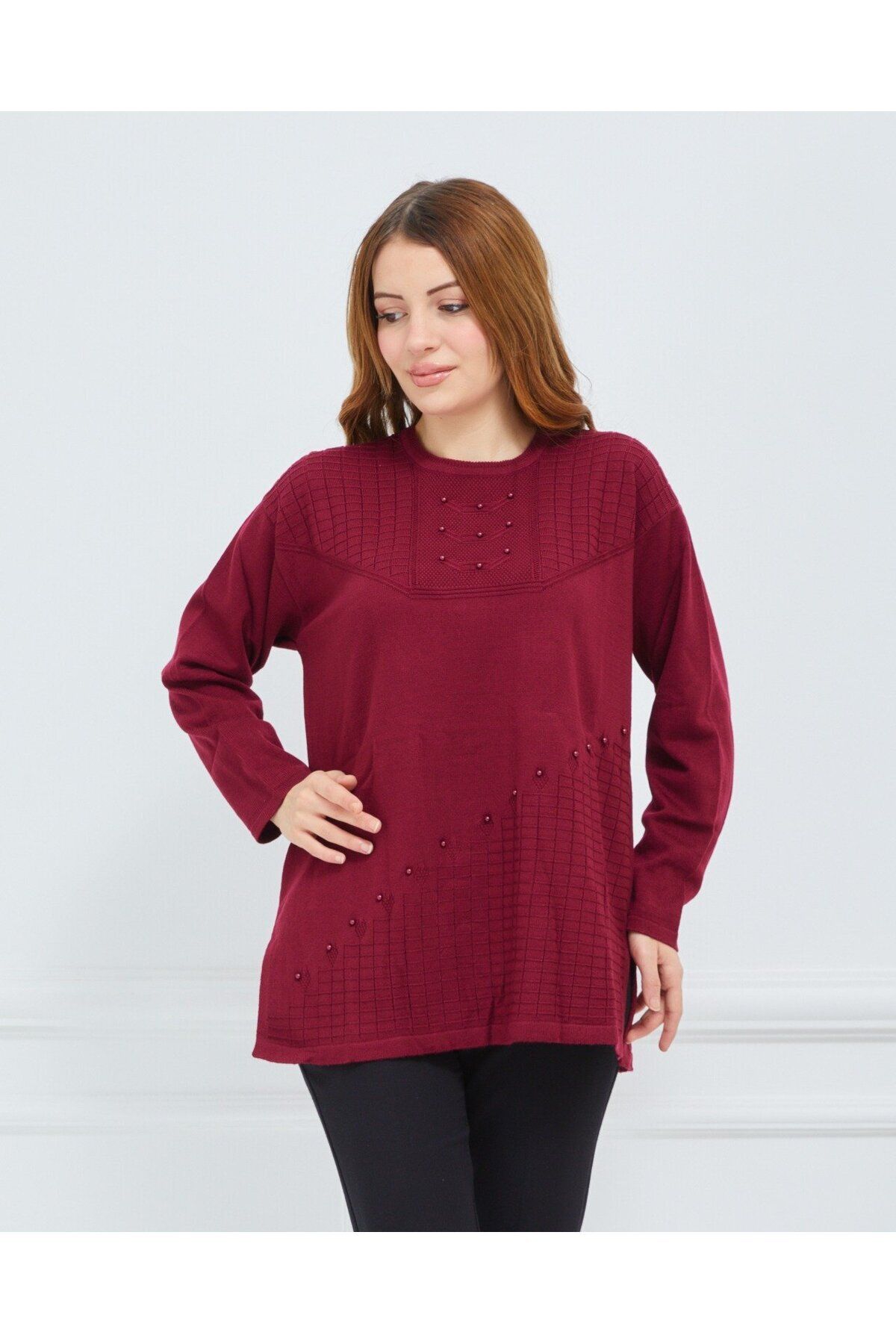 CTK Tekstil-Plus Size Sweater - Burgundy - Sweater 7