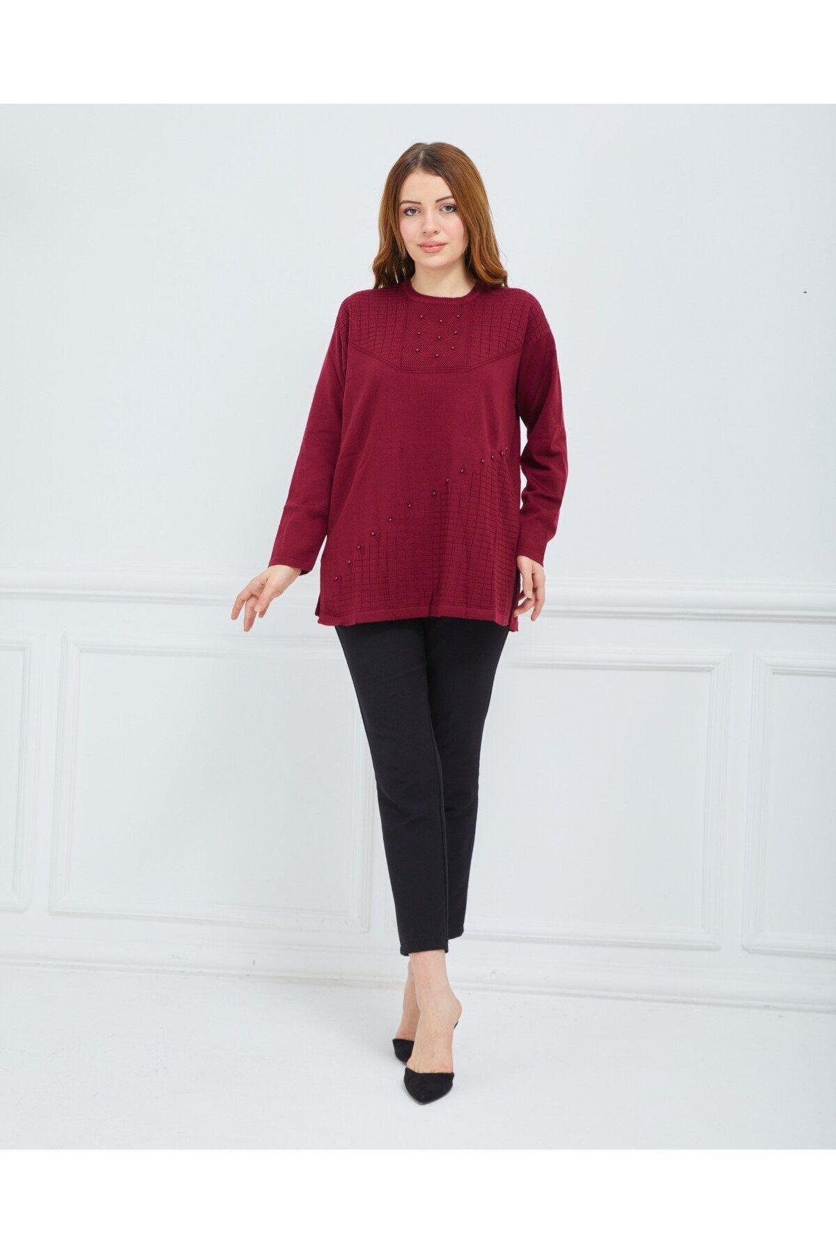 CTK Tekstil-Plus Size Sweater - Burgundy - Sweater 6