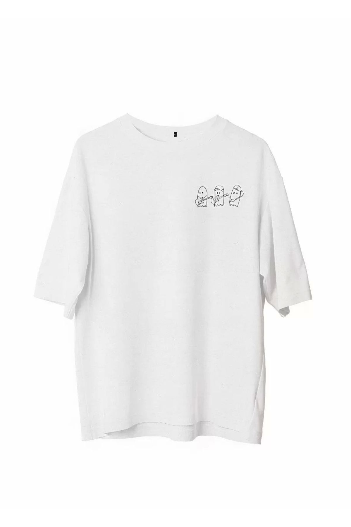 CVS Unisex Bisiklet Yaka Baskılı Oversize T-Shirt - Beyaz