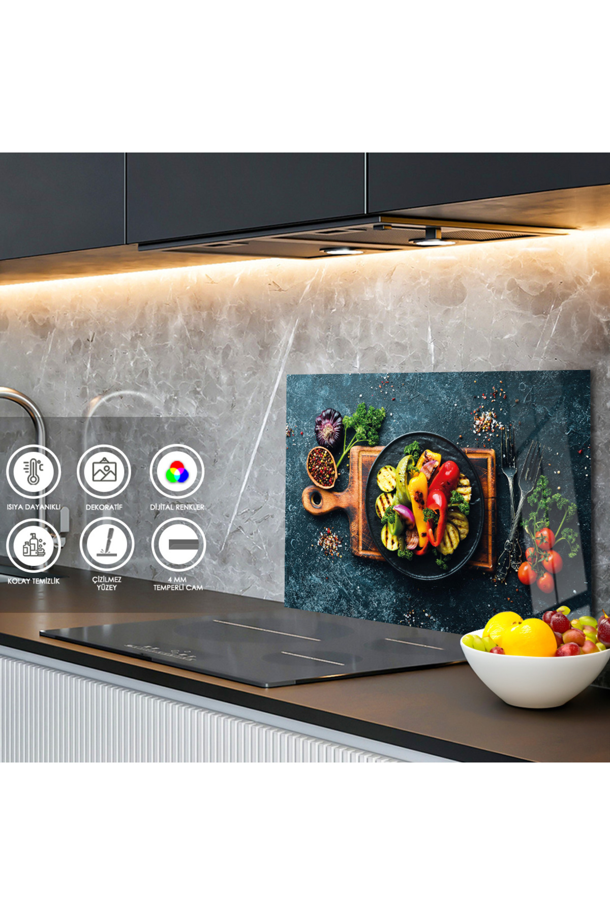Zevahir Mobilya Dekorasyon-Spices and Vegetables on a Tempered Glass Table on the Back of the Stove 2