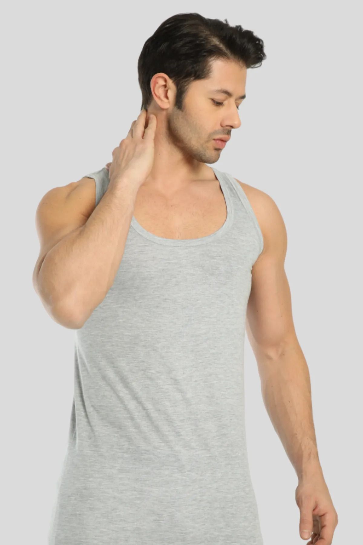 MİSS LAURA-Men's Gray Tank Top 6 Pieces 100% Cotton 3