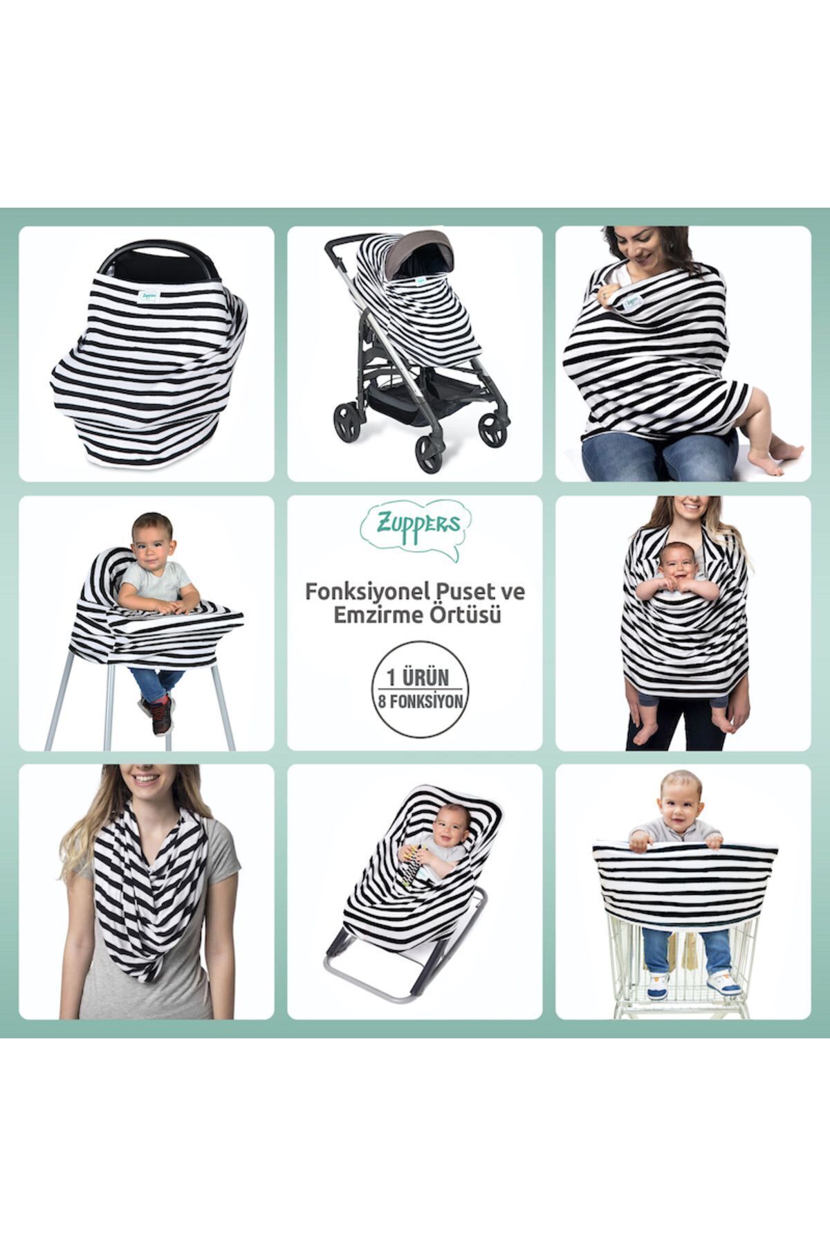 Zuppers Fonksiyonel Puset Ve Emzirme Örtüsü - Nil - Kese Çanta Hediyeli fotoğrafı 7 (önizleme)