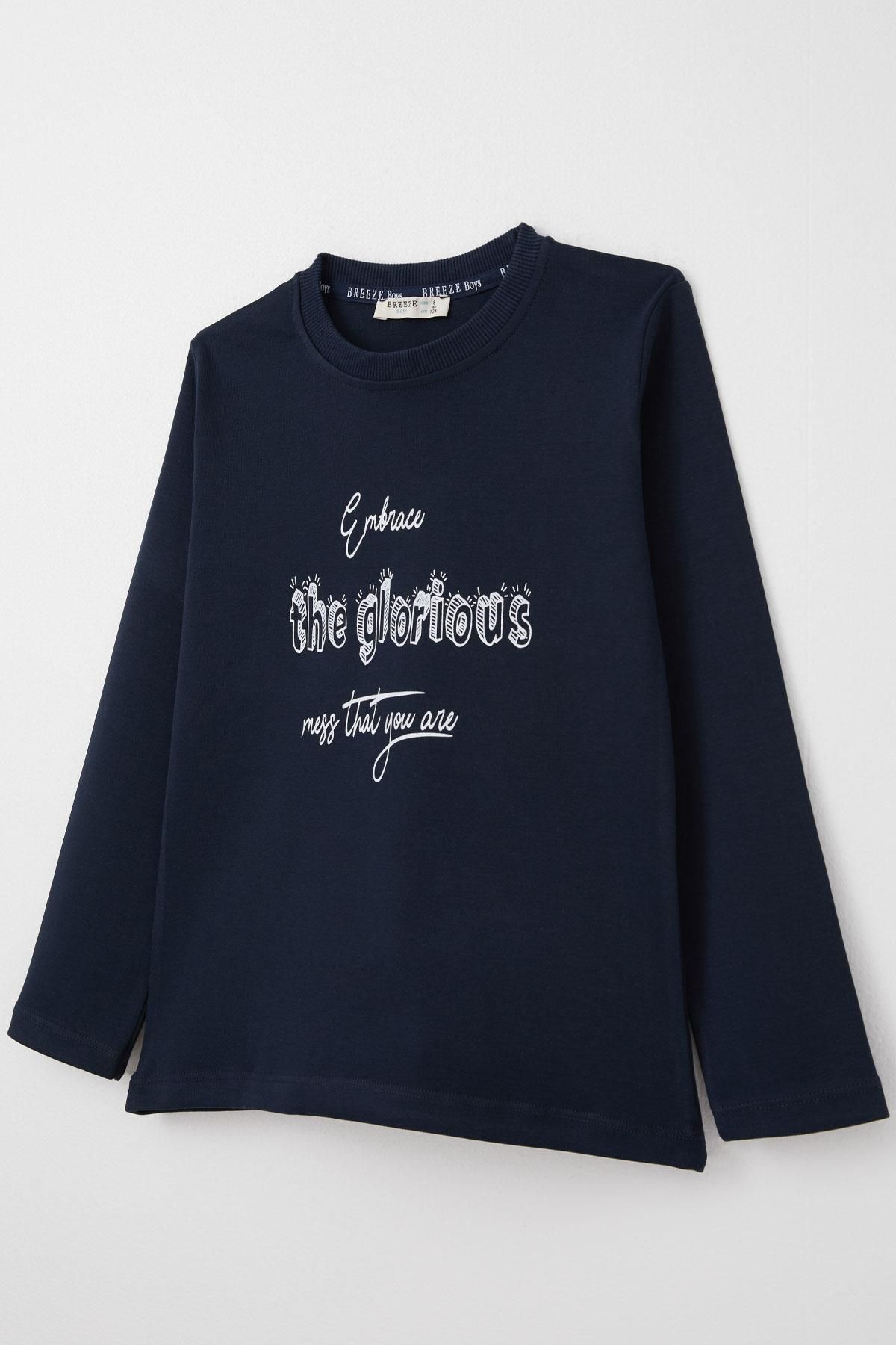 Breeze-Boy's Long Sleeve T-Shirt Motivational Themed Letter Printed 6-10 Years, Navy 3