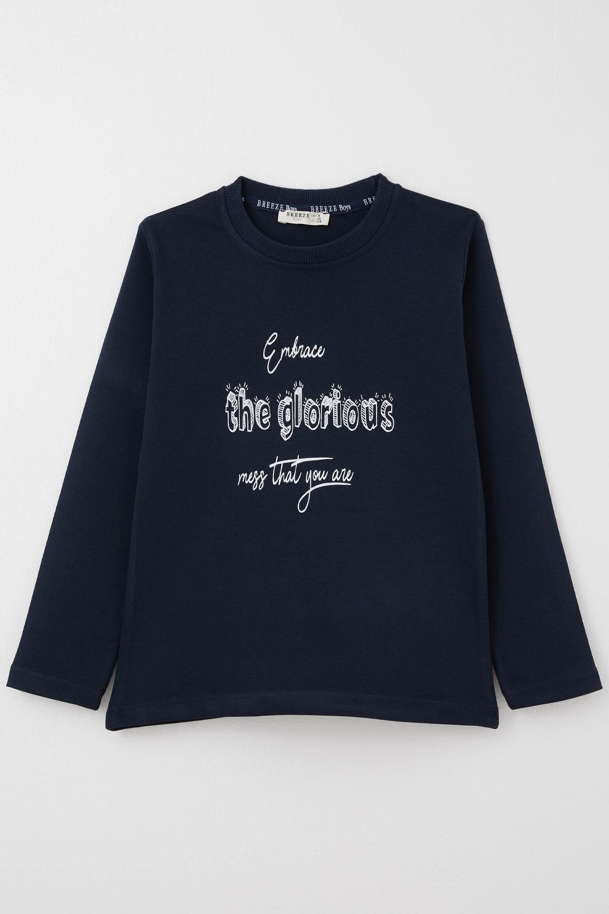 Breeze-Boy's Long Sleeve T-Shirt Motivational Themed Letter Printed 6-10 Years, Navy 1