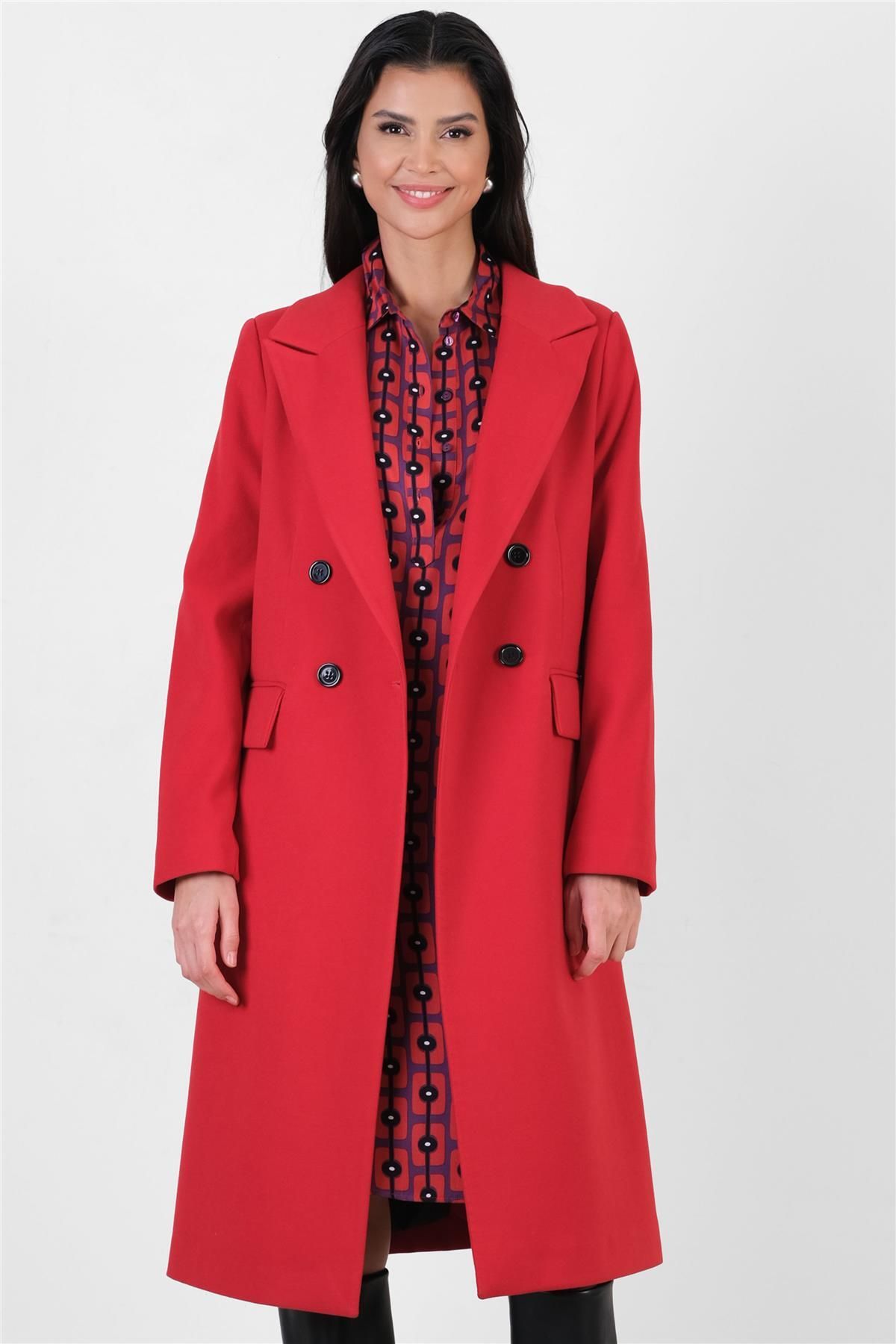 Spazio-Red Duong Mono Collar Double Breasted Coat 2