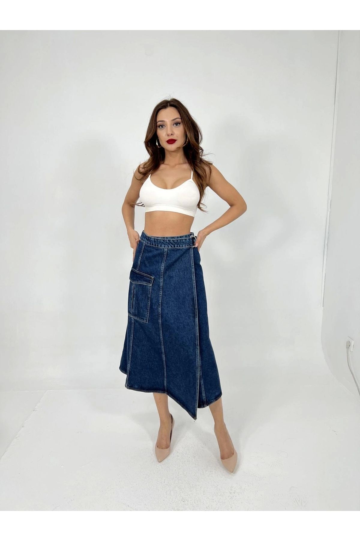 SaklıModa-6522 Model Blue Denim Skirt 3