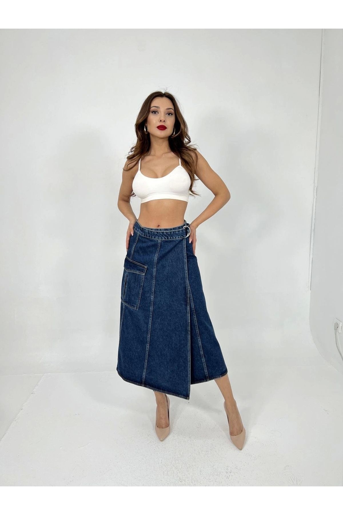 SaklıModa-6522 Model Blue Denim Skirt 2