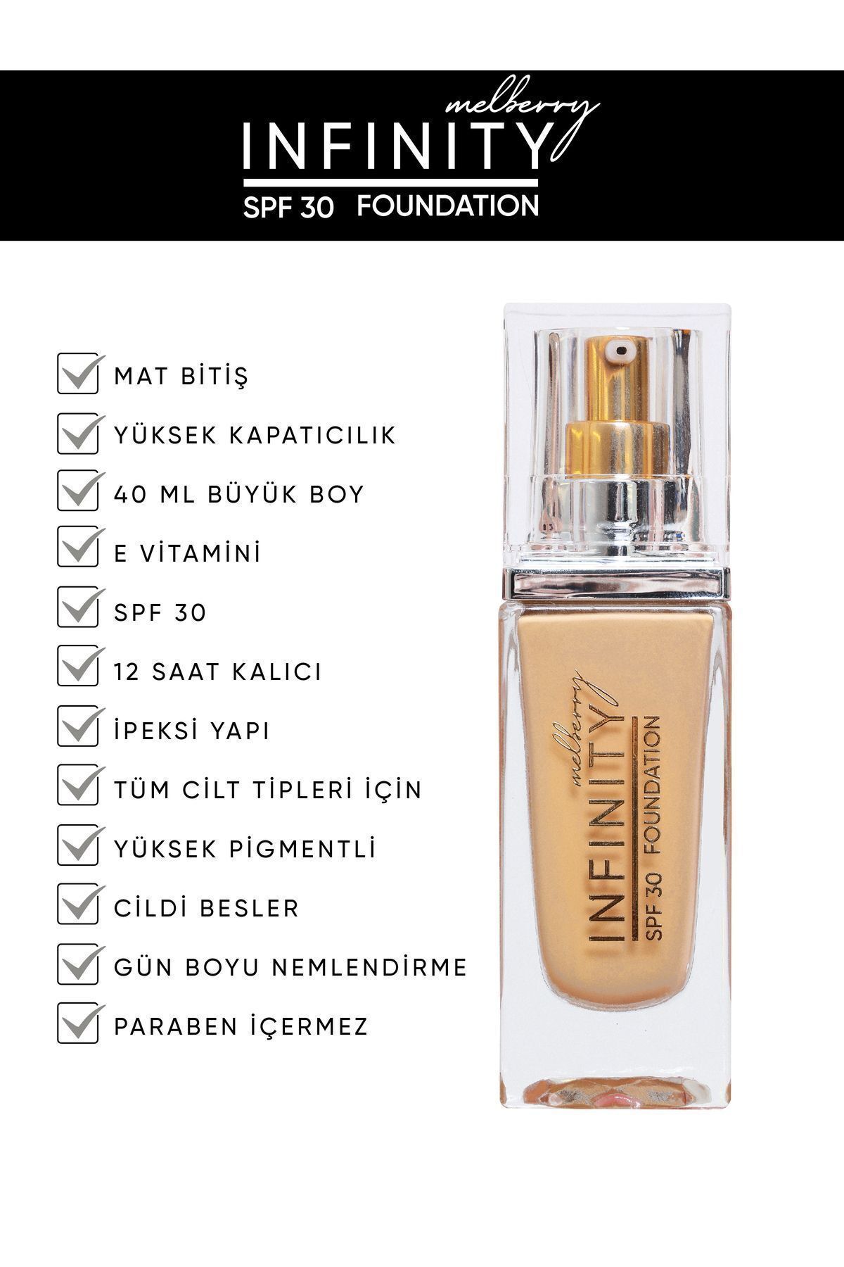 Melberry Infinity Fondöten Büyük Boy 40 ml Foundation Soft Medium-3