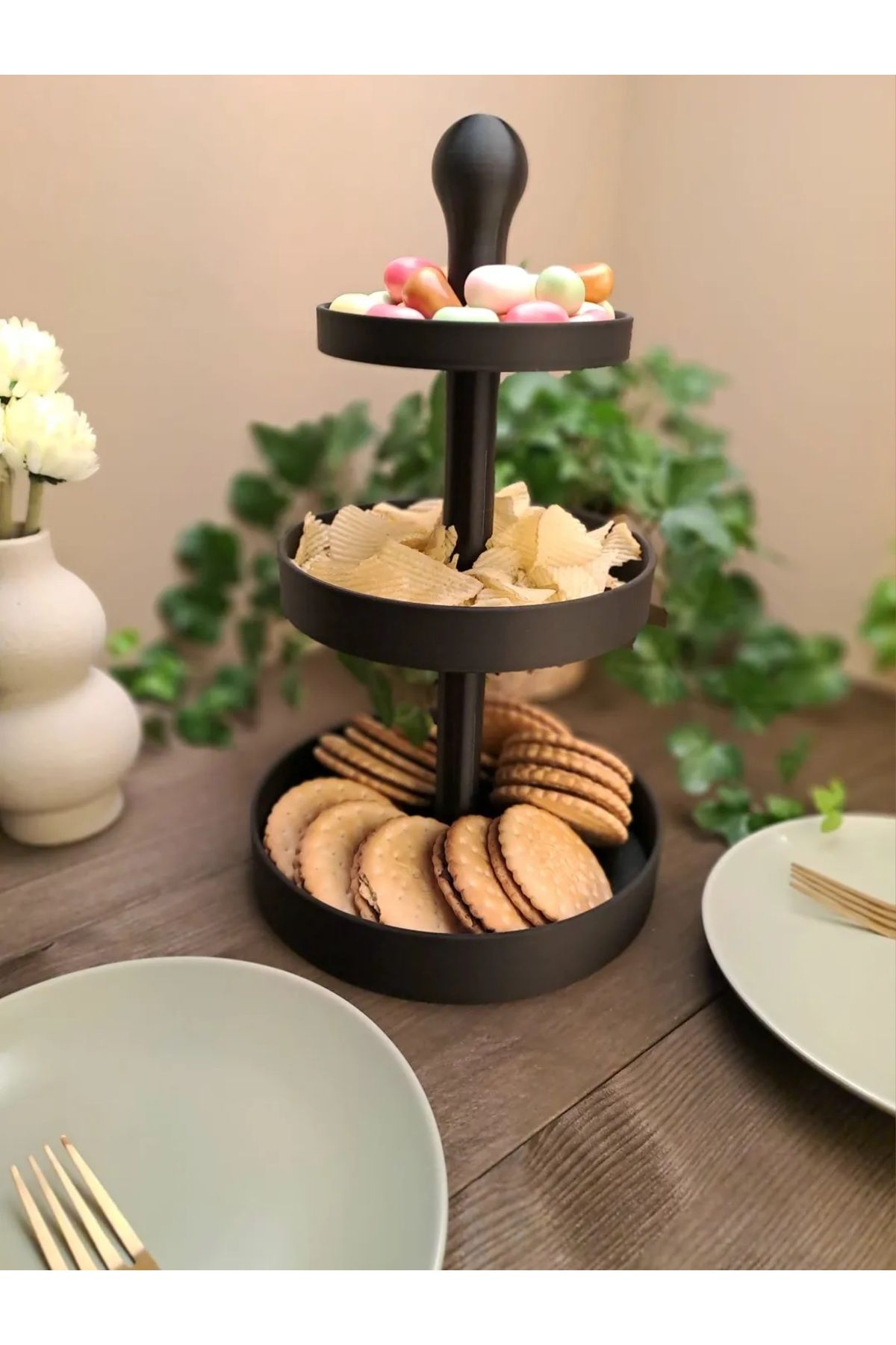 Goplast Premium-Presentation Holder Cake Cake and Sugar Bowl Catering Holder Fruit Holder - 3 Tier Birthday and Wedding Engagement Serving Stand 1