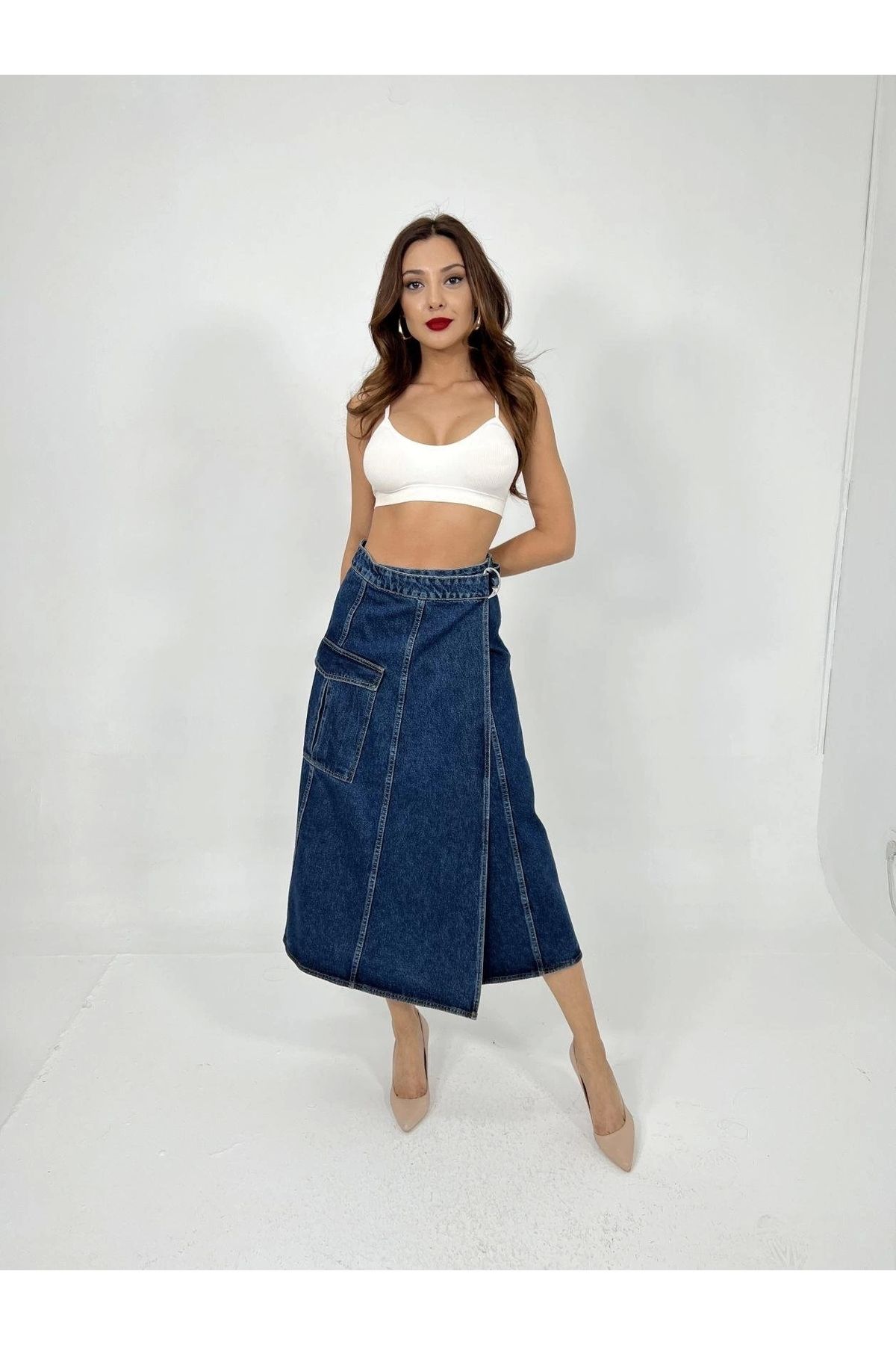 SaklıModa-6522 Model Blue Denim Skirt 1