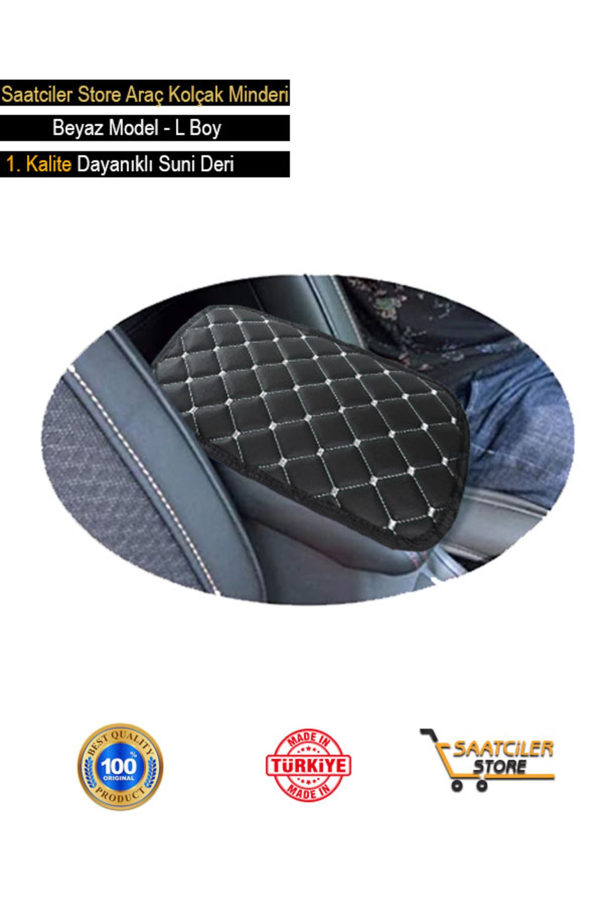 ASİL TİCARET-Opel Omega New - White Embroidered Leather Car ArmreSt Cover with Covered Capitone Sponge 3