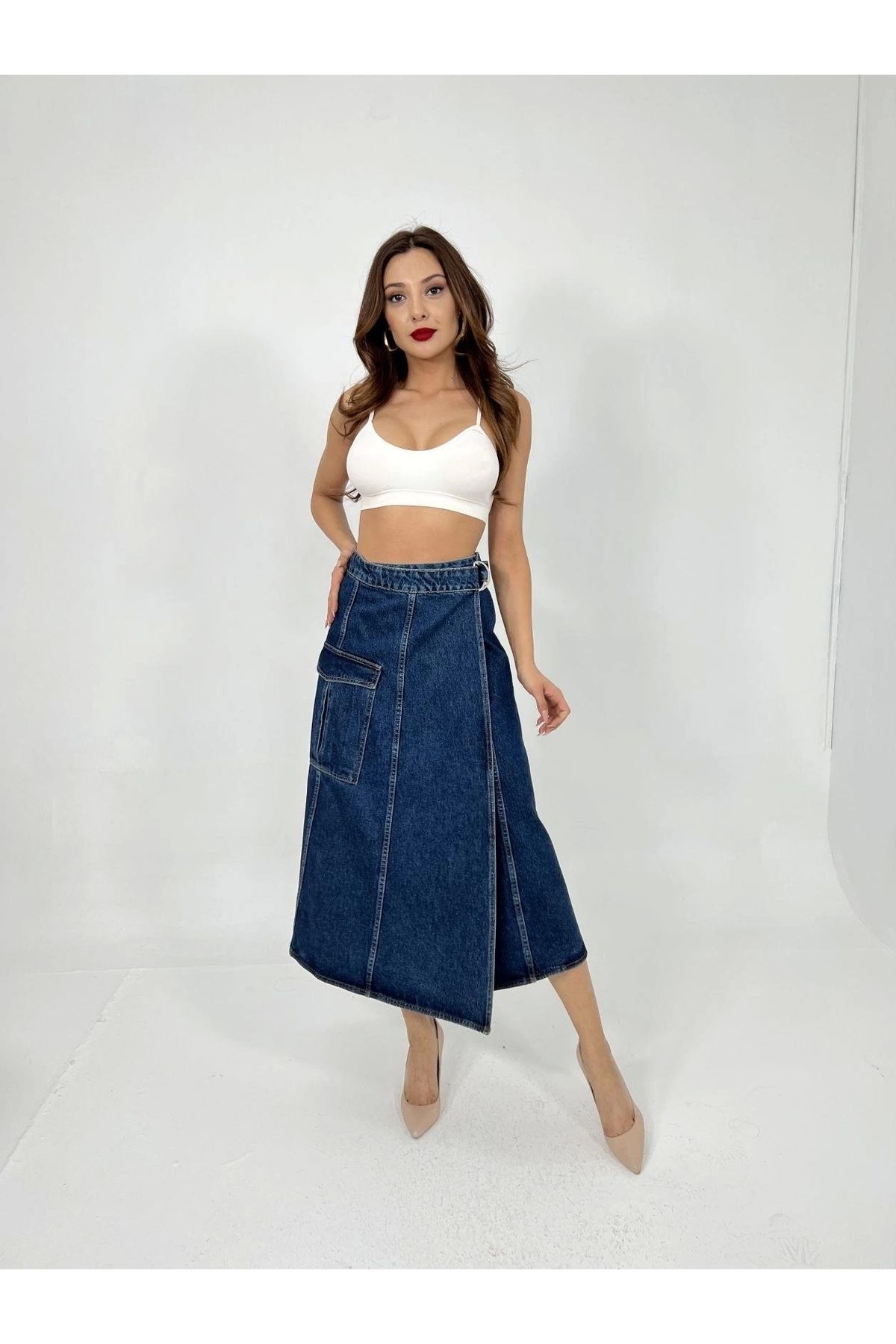 SaklıModa-6522 Model Blue Denim Skirt 4