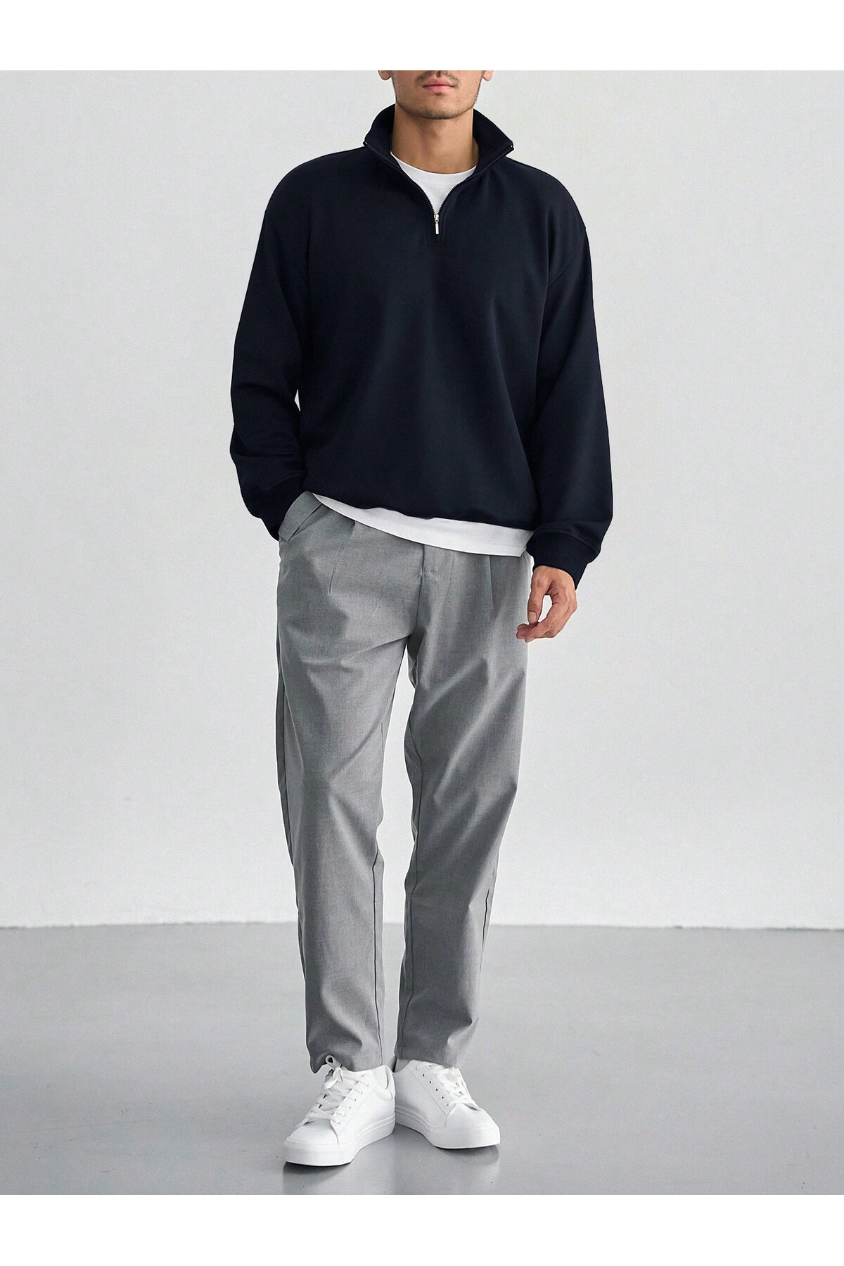 EYAX MODA Erkek Dik Yakalı Fermuarlı Sweatshirt görsel 2