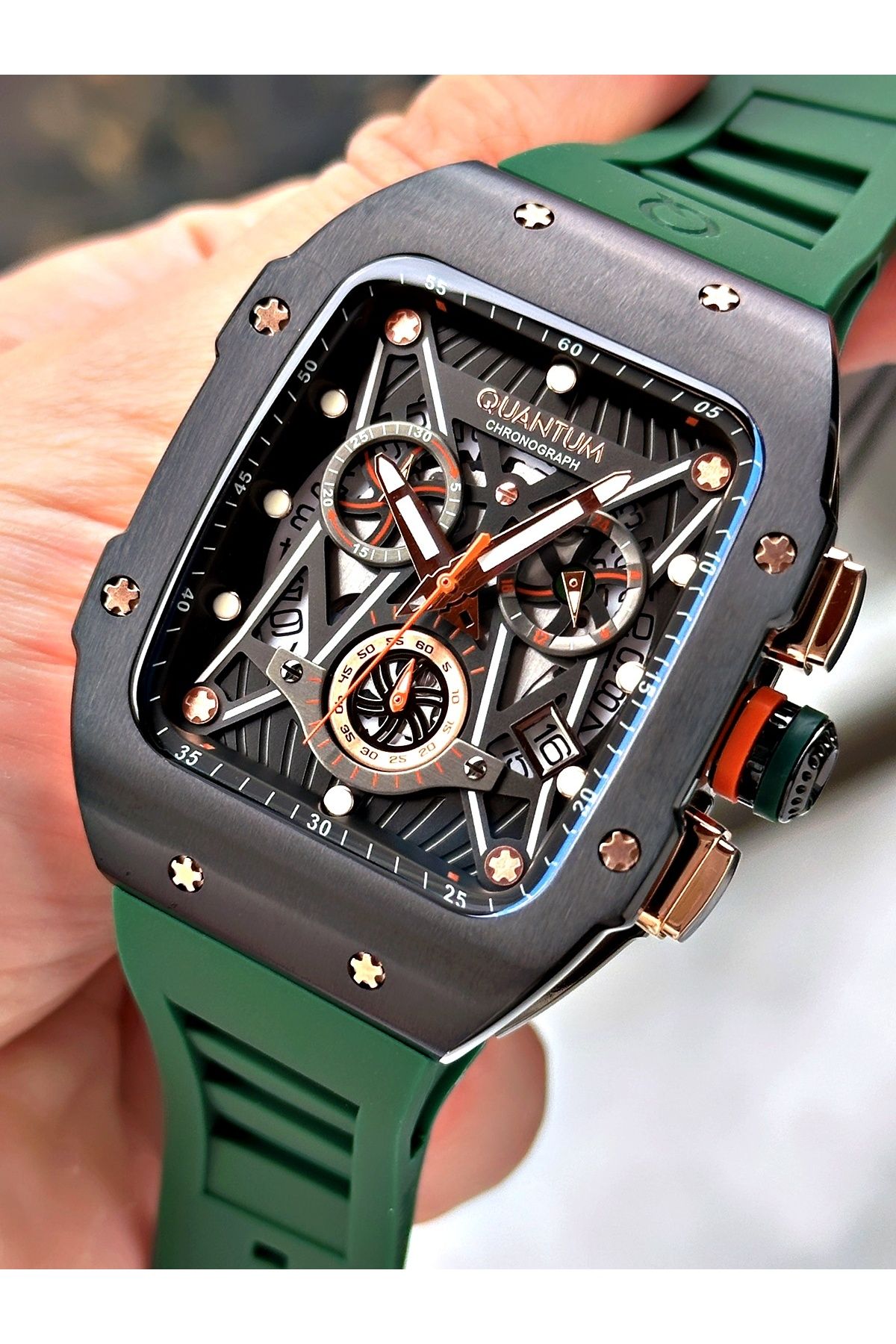 Quantum-10 Atm Waterproof Men's Wrist Watch with Silicone Cord - Functions Active 4