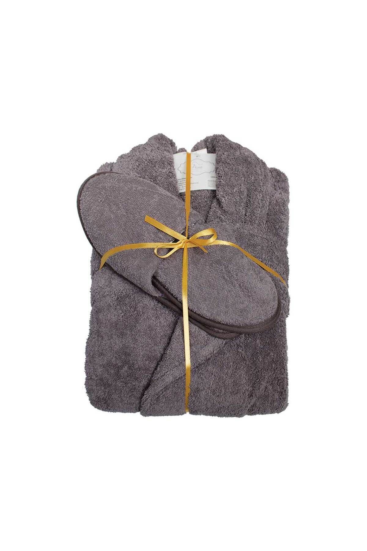 Homelux-Bathrobe Set 500 Gm, Cotton 100% Gray S House Slippers Gray Cotton 1