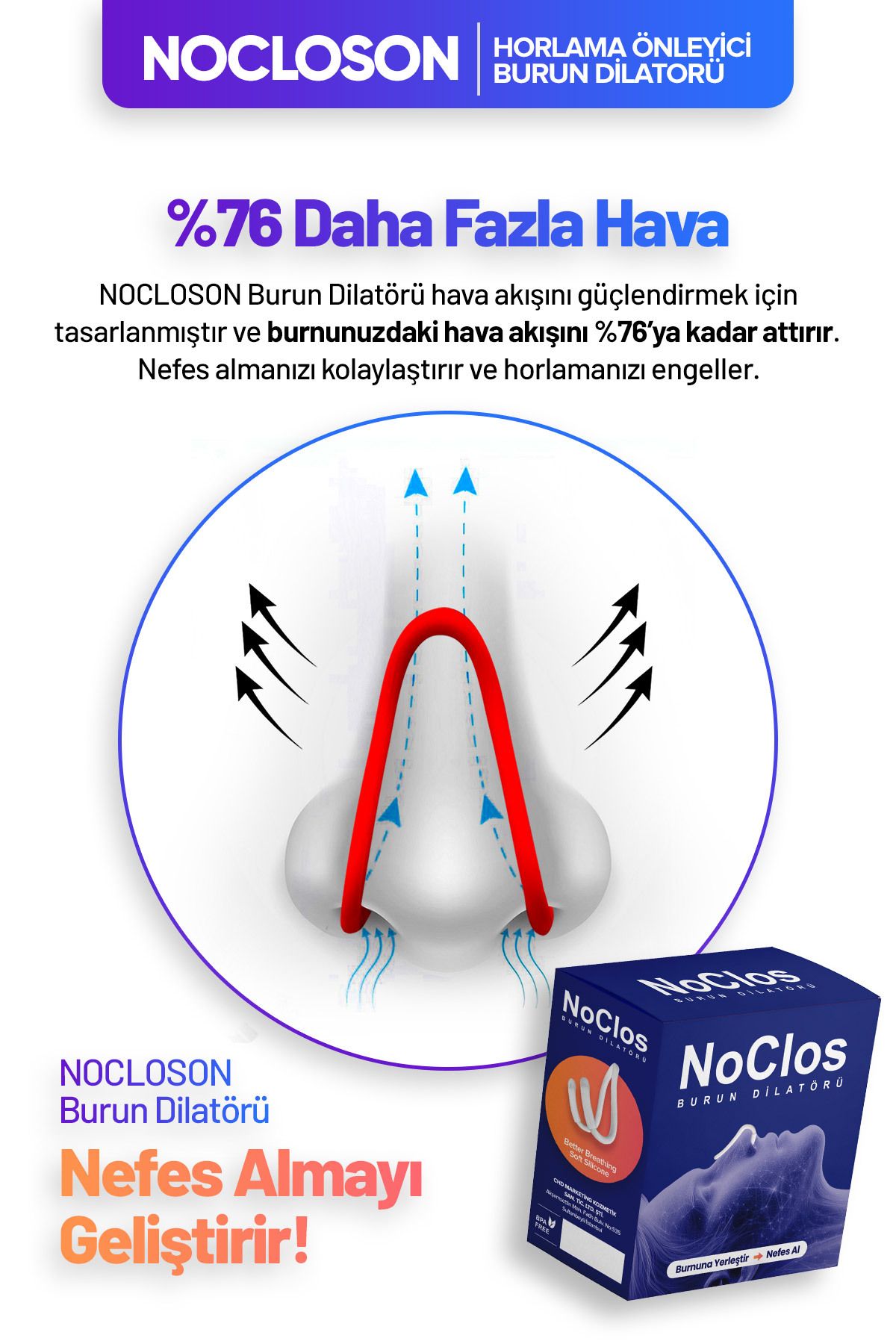 NOCLOS 1’li Kırmızı Horlama Önleyici Solunum Iyileştirici Burun Dilatörü