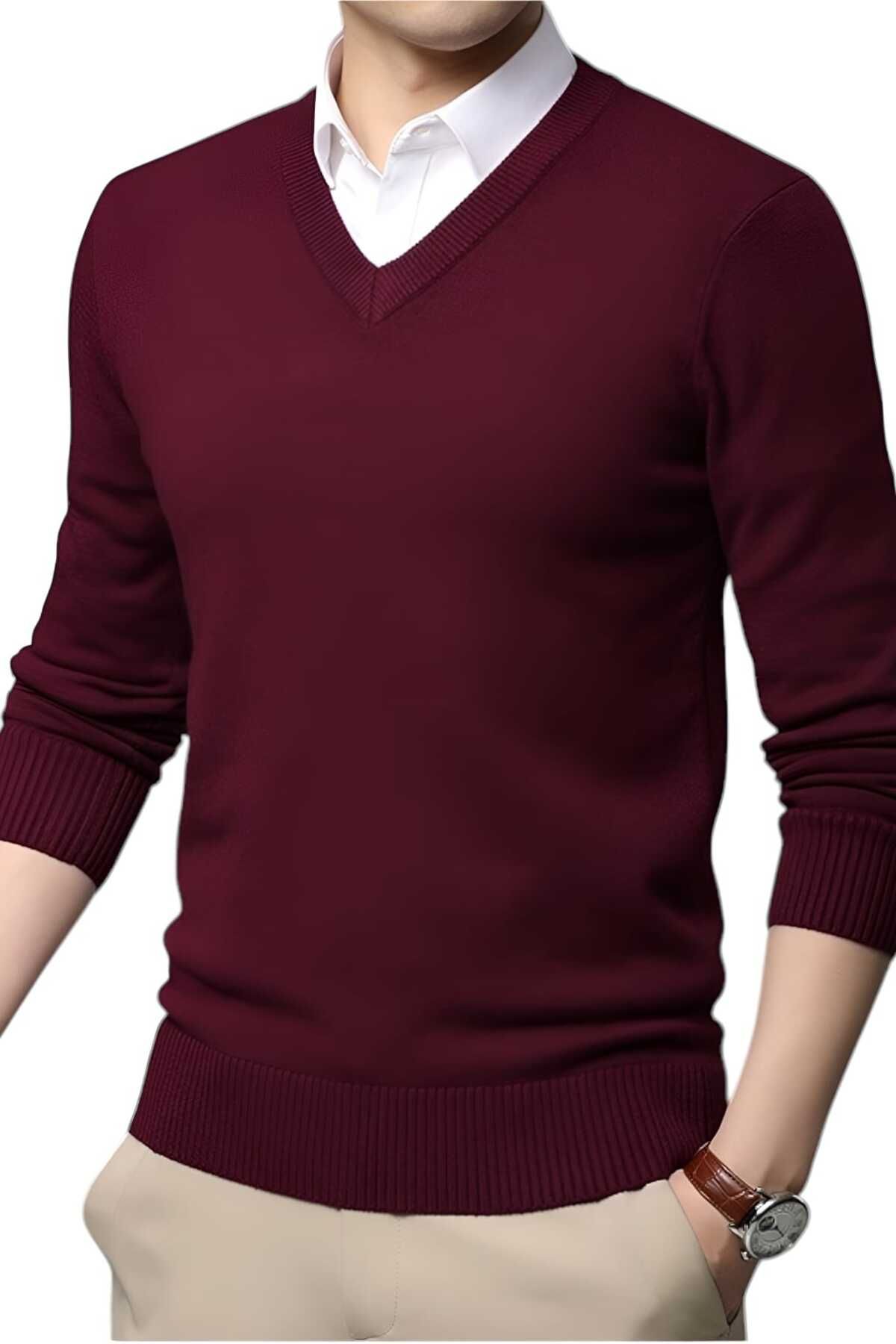 Uniquerrs-Men's V-Neck Long Sleeve Knitwear Slim Fit Sweater Set of 2 5