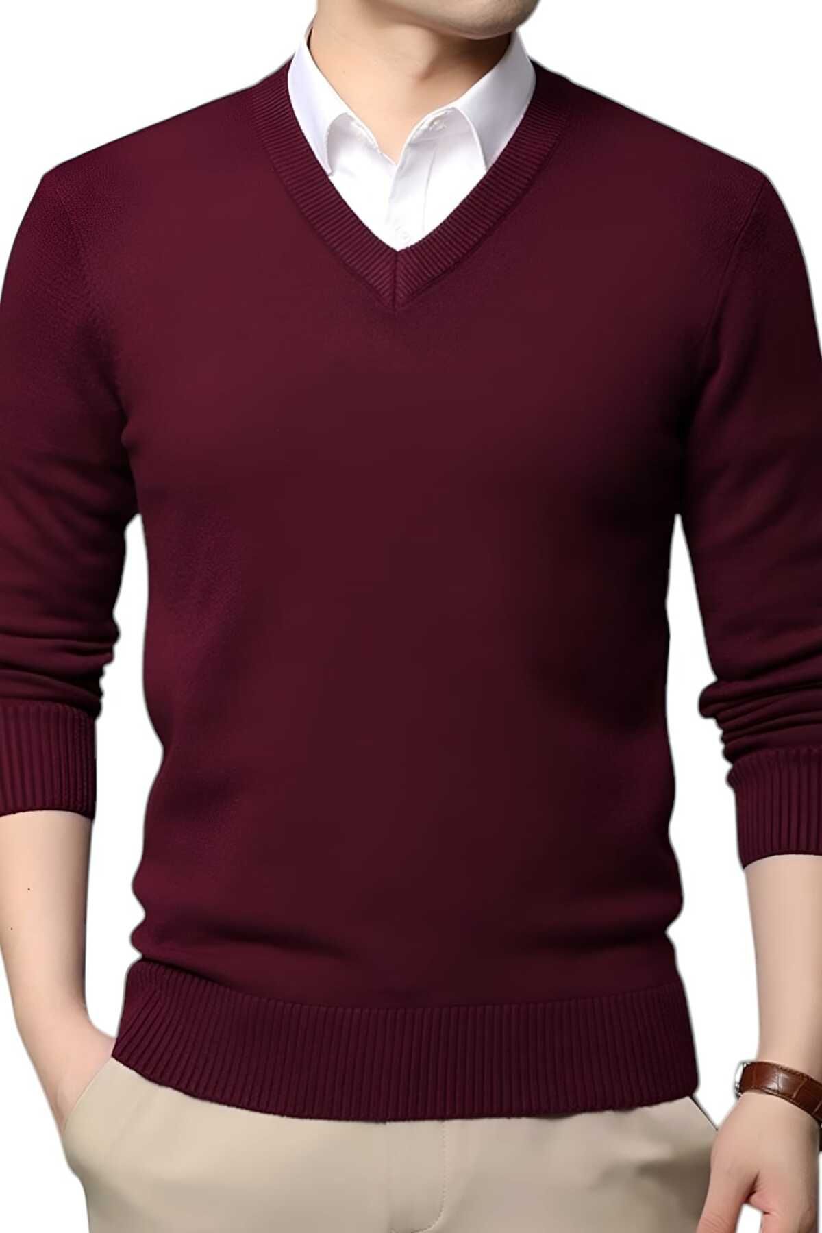 Uniquerrs-Men's V-Neck Long Sleeve Knitwear Slim Fit Sweater Set of 2 2