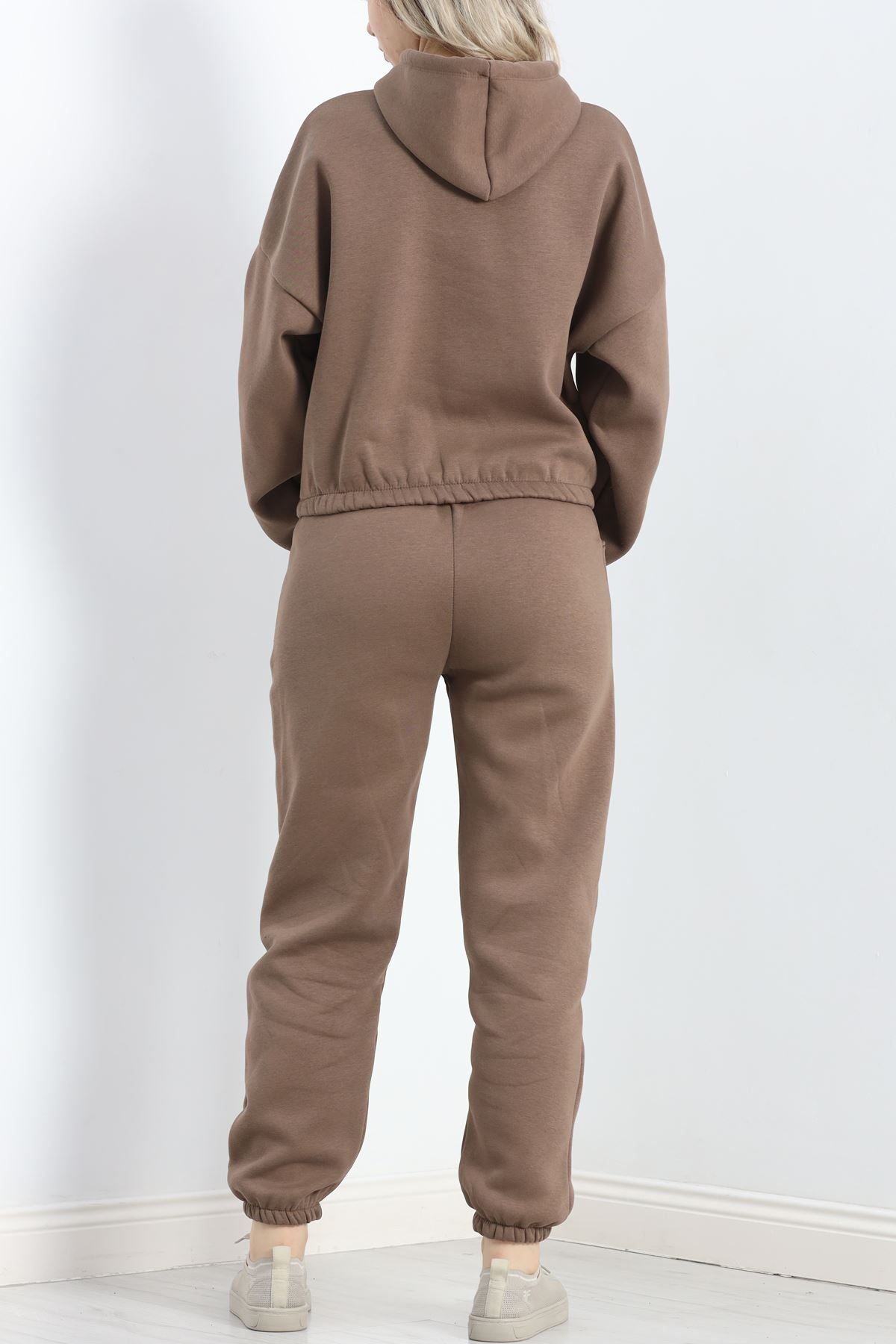 Toum-Sphera Light Brown Hooded Crop Tracksuit Set 8