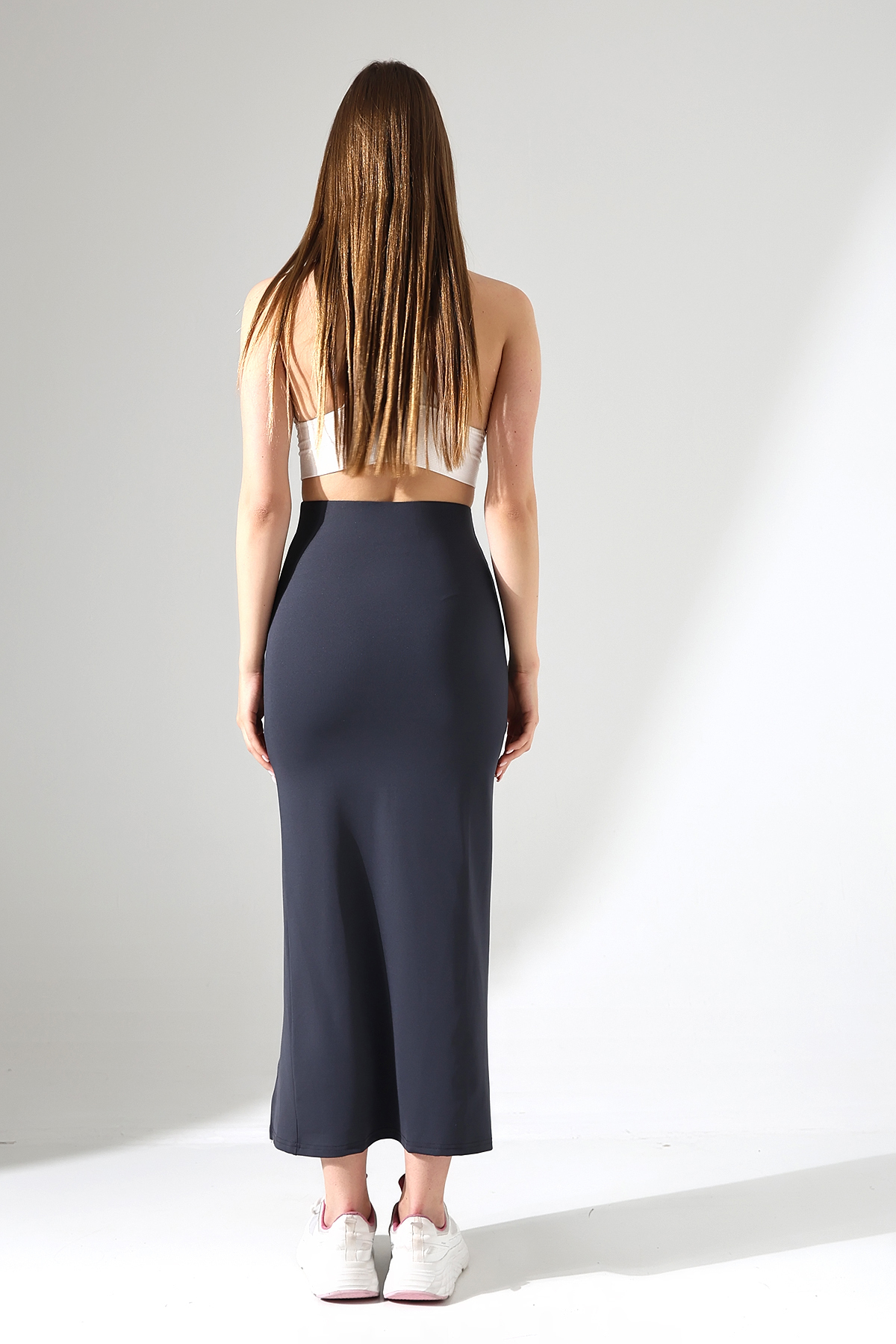 دامن زنانه ماکسی چاک‌دار — خاکستری ETK01578 — تصویر 9 از 9