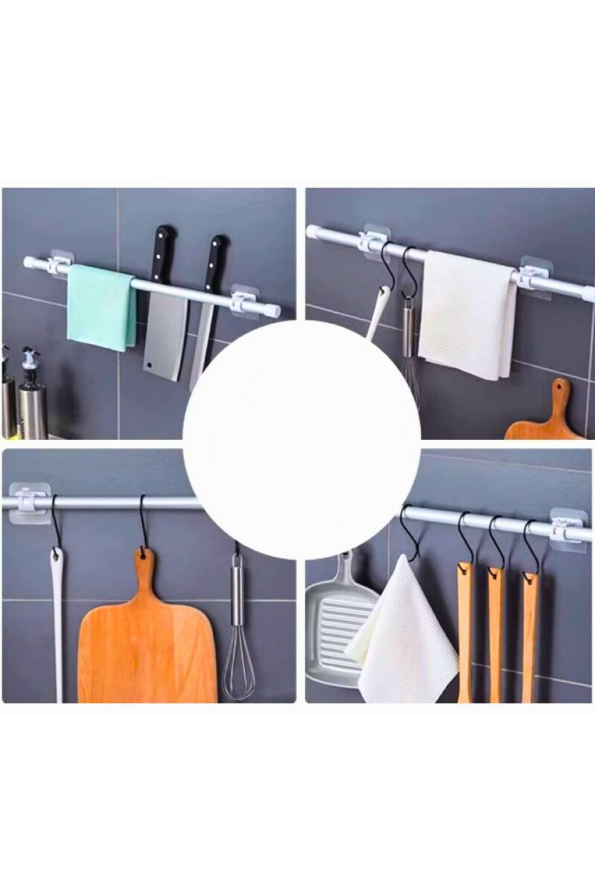 Vekorr-8 Pcs Spring Adhesive Pipe Mop Cable Holder Ring Hanger Cabinet Bathroom Kitchen Multipurpose Apparatus Set 2