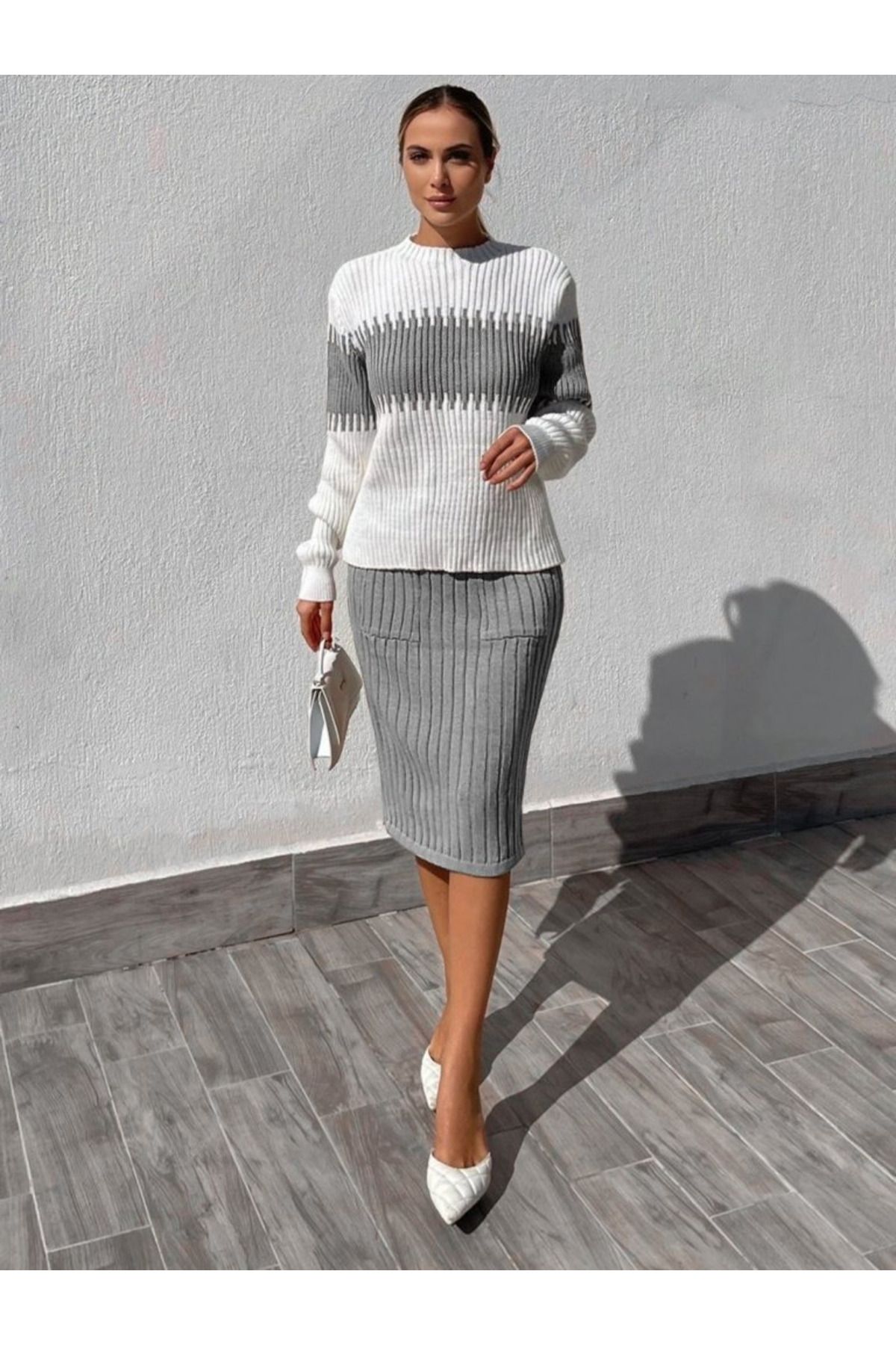 Biarre-Women's Long Sleeve Knitwear Skirt Suit 4