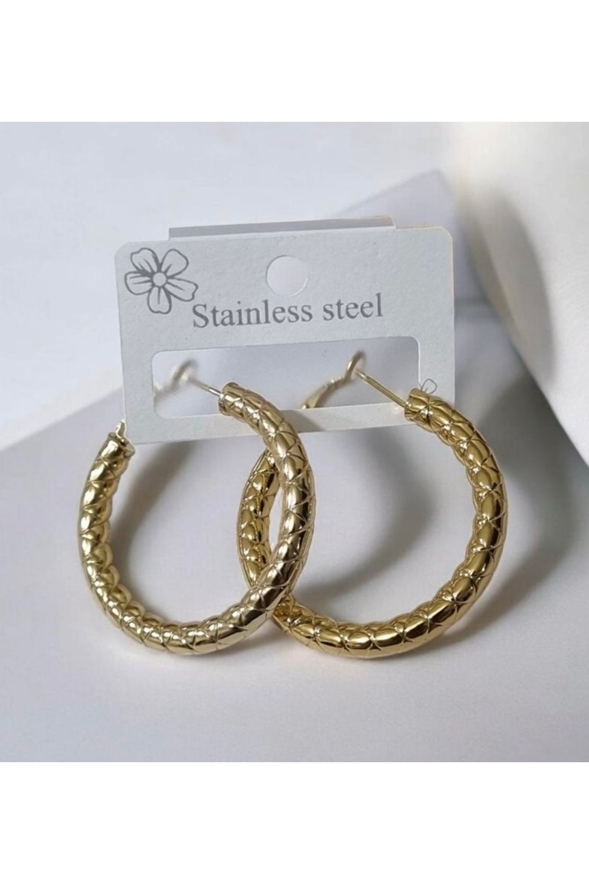 Çelik-Patterned Steel Hoop Earrings 1