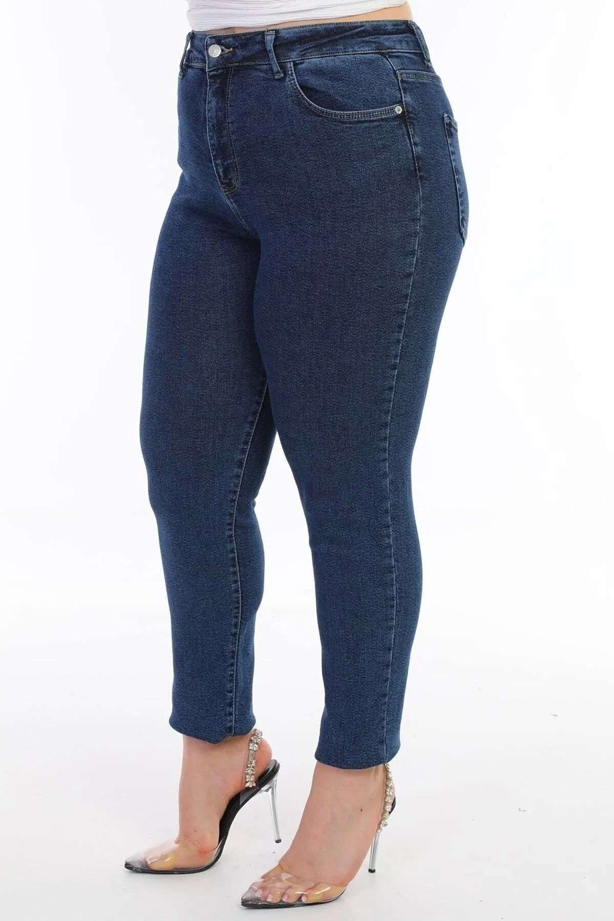 TRENDNATUREL-Pantaloni Ramrod Plus Size Bleumarin Lycra Mom Jean 4