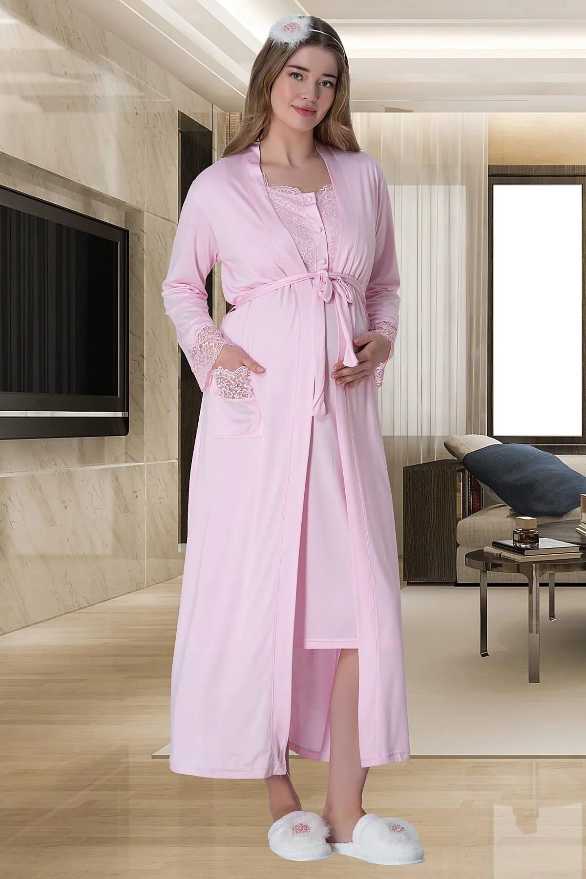 by İGP-Pregnant Maternity Nightgown Set with Robe 1