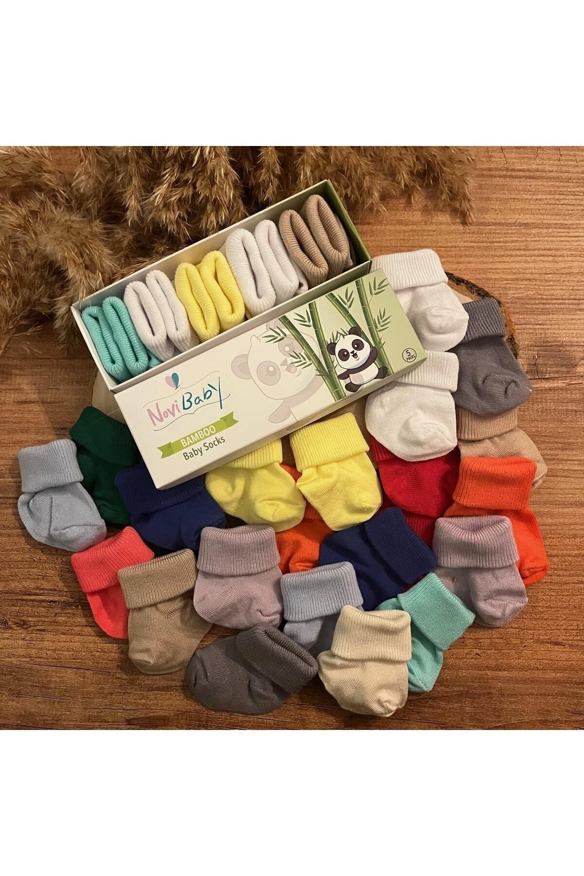 Novibaby-5-Piece Bamboo Newborn Baby Socks I Minty I Girl Boy Baby Socks 5