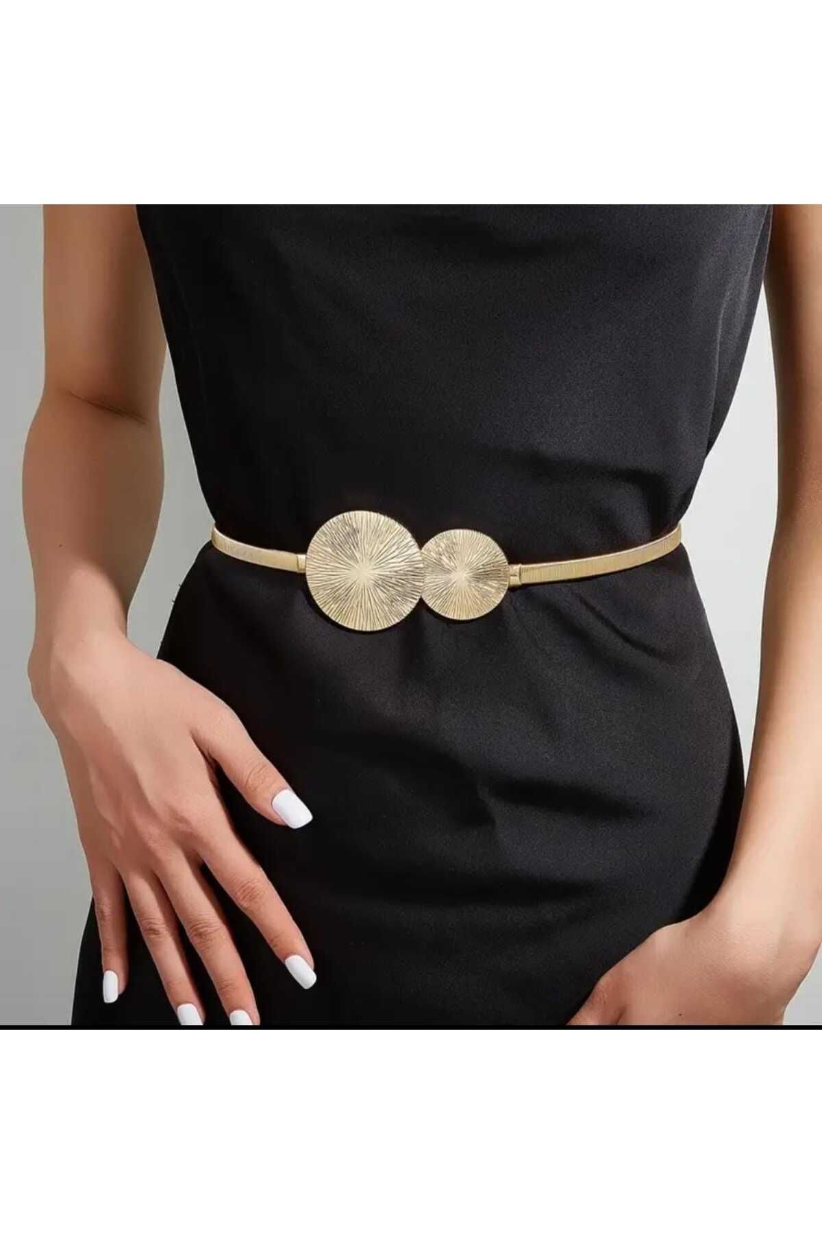 Beyna-Double Ring Buckle Elegant Women's Gold Coated Stretching Metal Belt 7