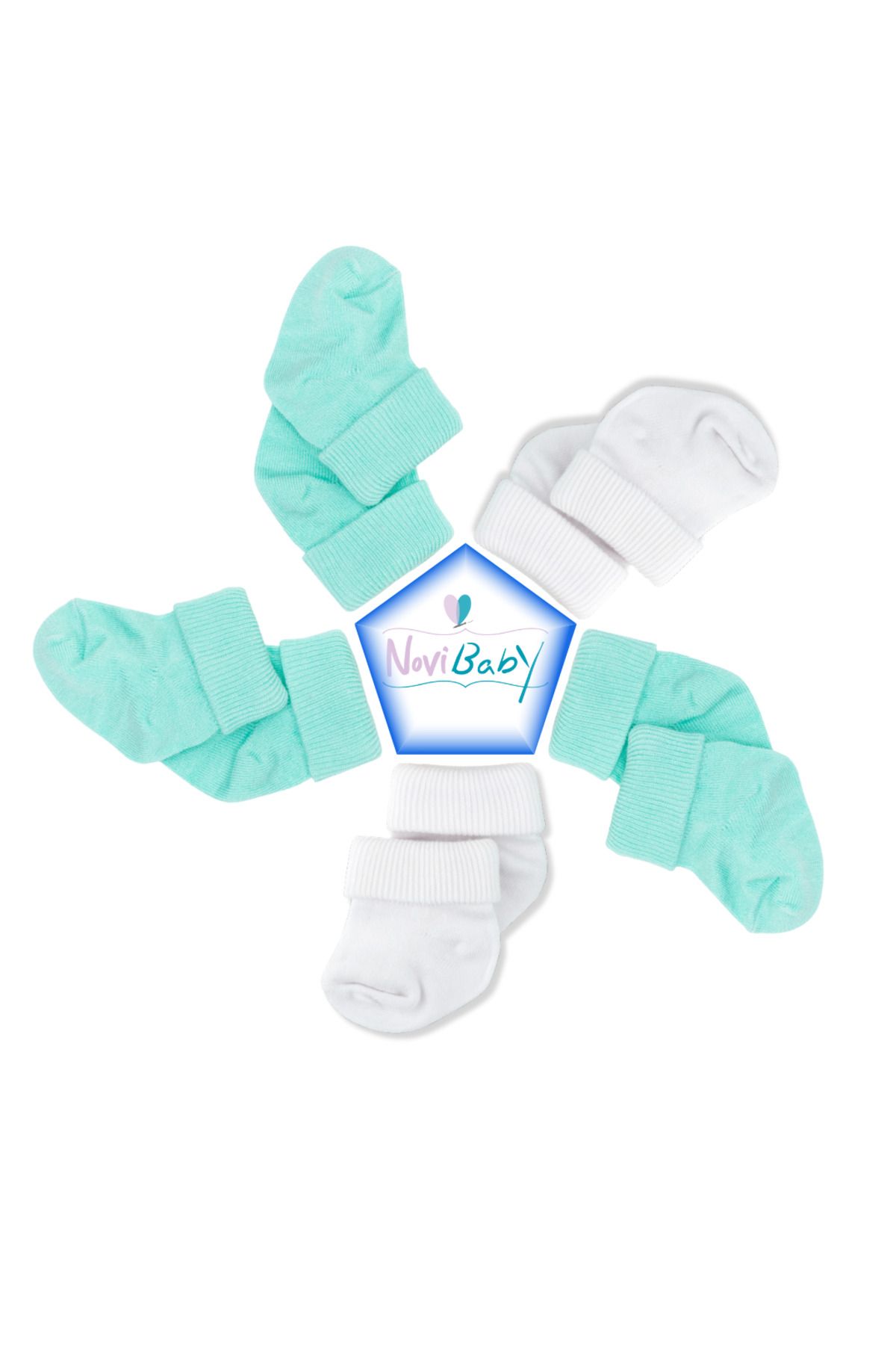 Novibaby-5-Piece Bamboo Newborn Baby Socks I Minty I Girl Boy Baby Socks 2