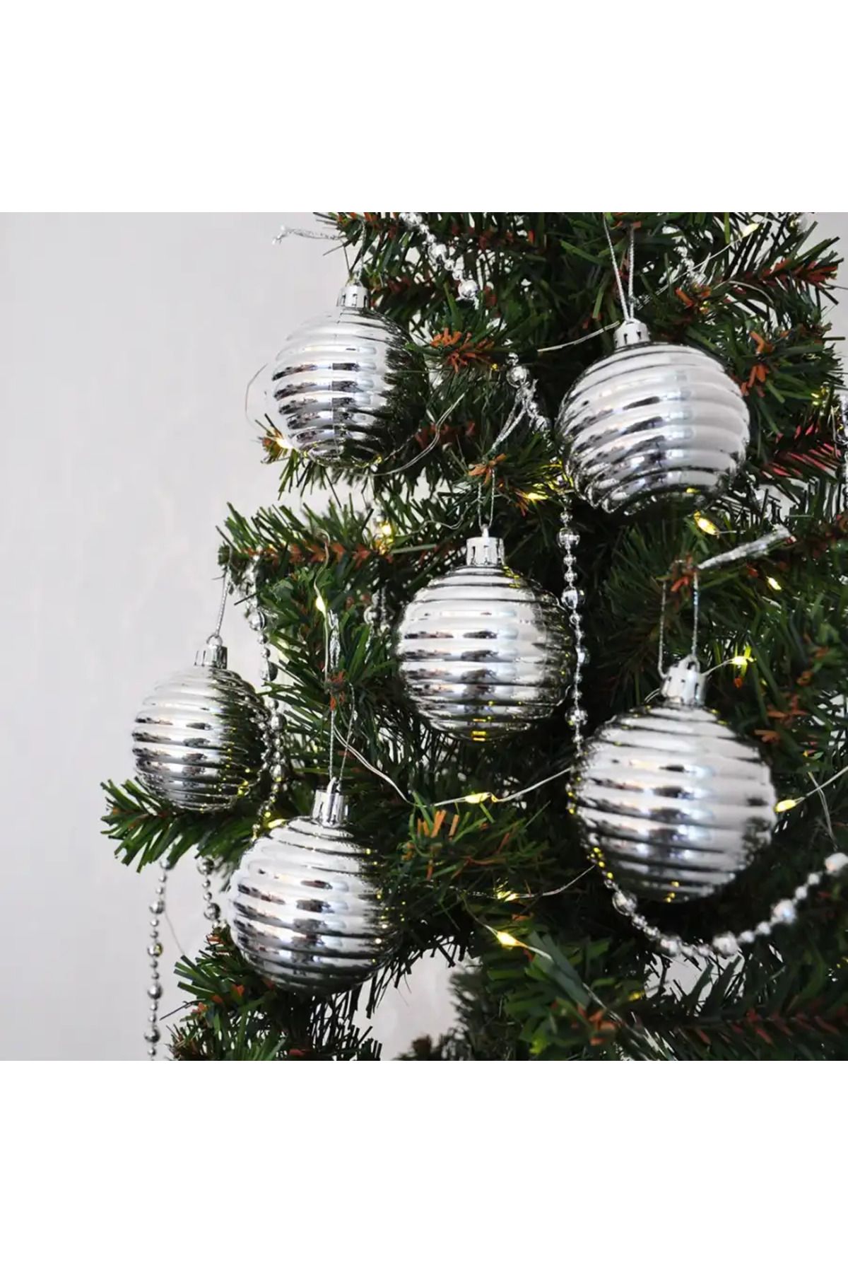 minik shop-6cm Matte Silver Tree Decoration Ball - Pack of 6 1