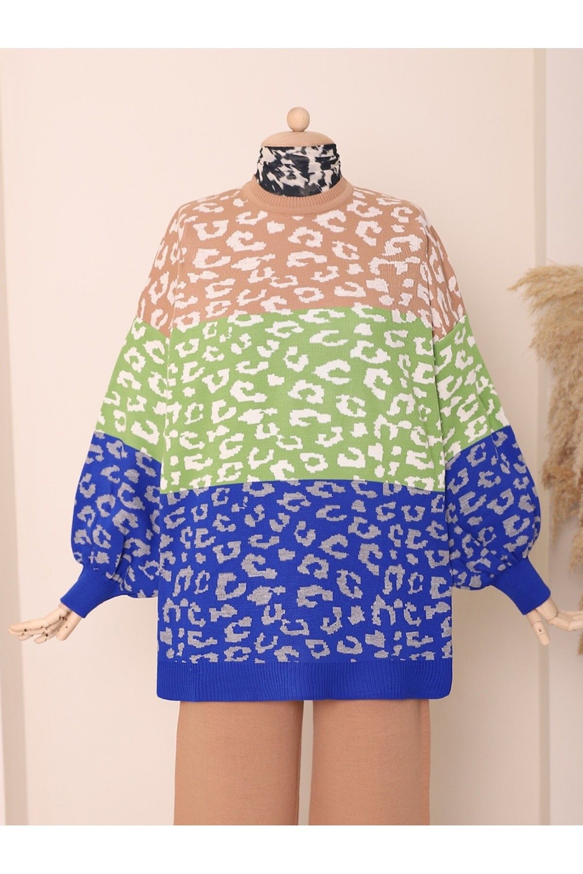 Modamorfo-Patterned Balloon Sleeve Winter Knitwear Tunic 1