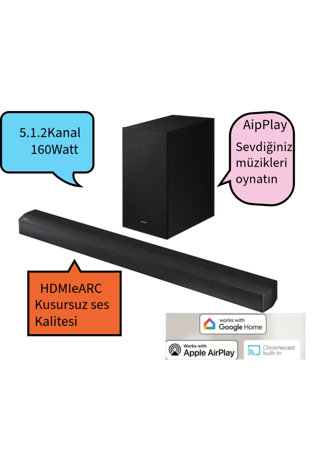 Samsung 2024 yılı Gerçek 5.1.2 Kanallı ses Q-Symphony Soundbar