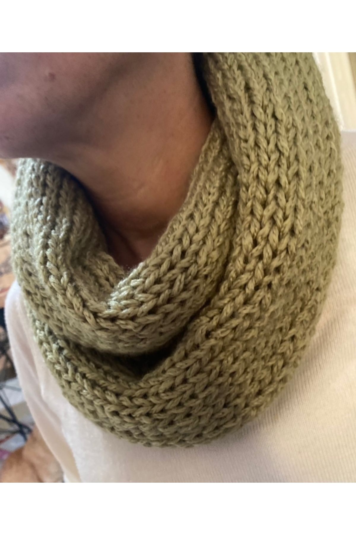 NEŞELİ HOME-Hand Knitted 100% Soft Wool Sale Necklace Khaki Green 30X57 cm 2