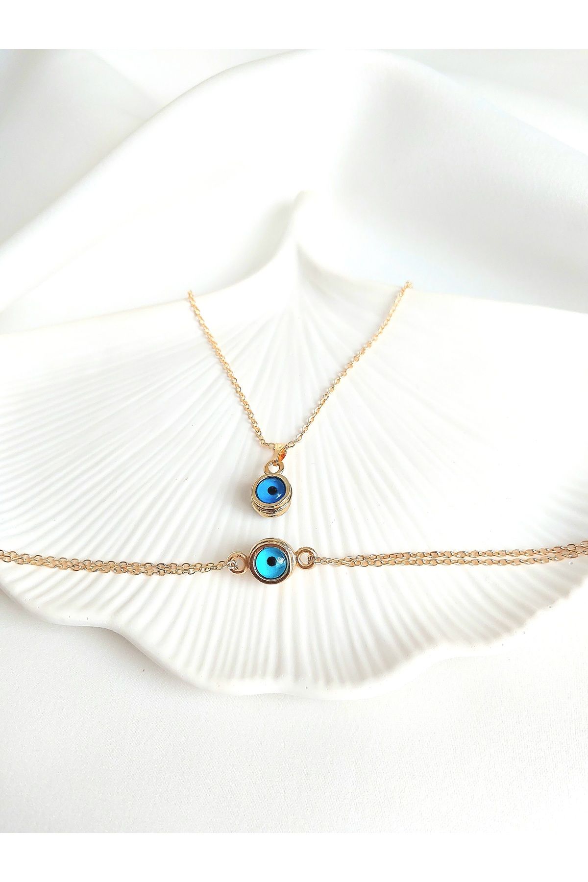 Alexis Carrel-Evil Eye Detailed Gold Necklace and Bracelet Set 2