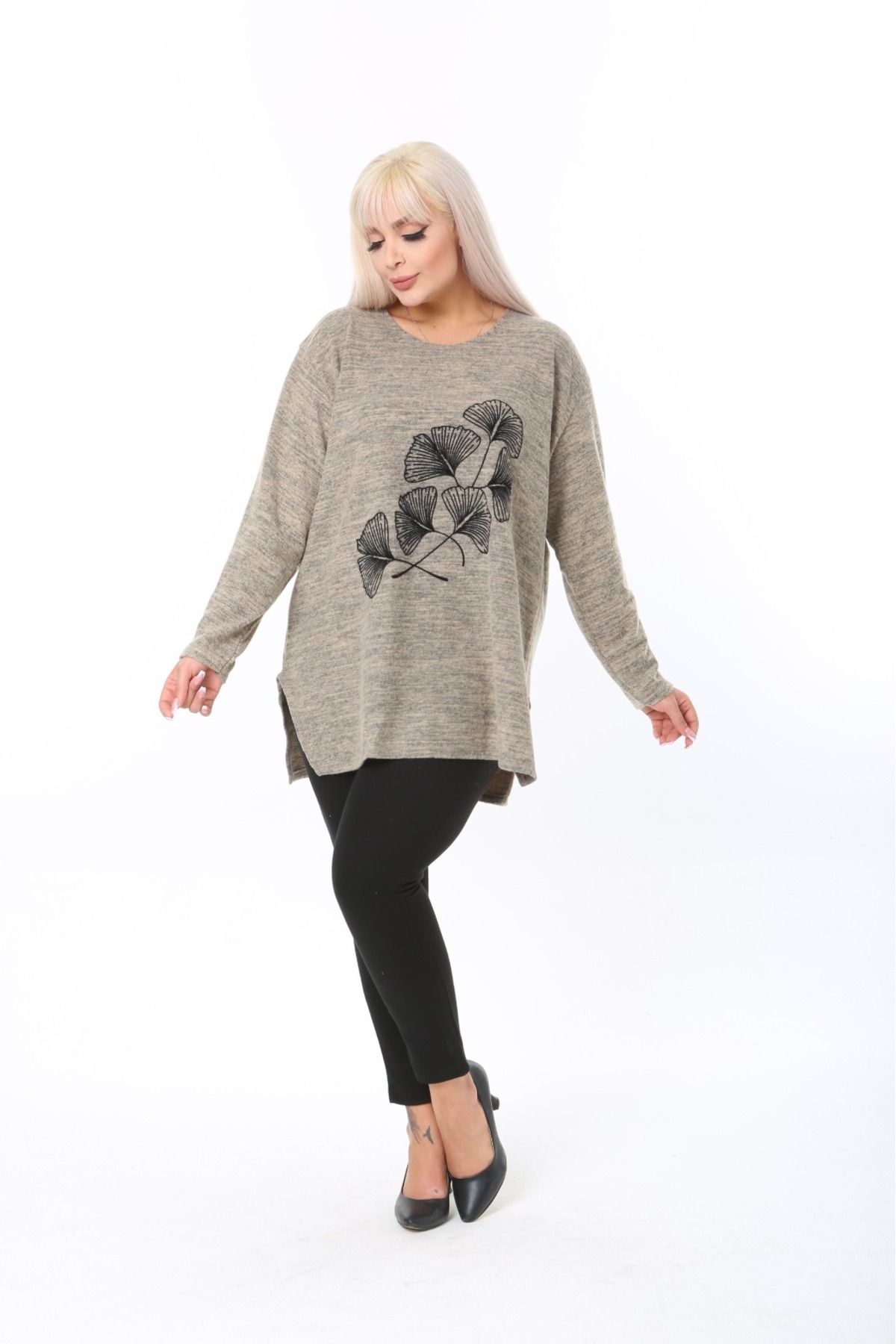 tıgersıze-Plus Size Women's Soft Flock Printed Soft Fabric Sweater 5