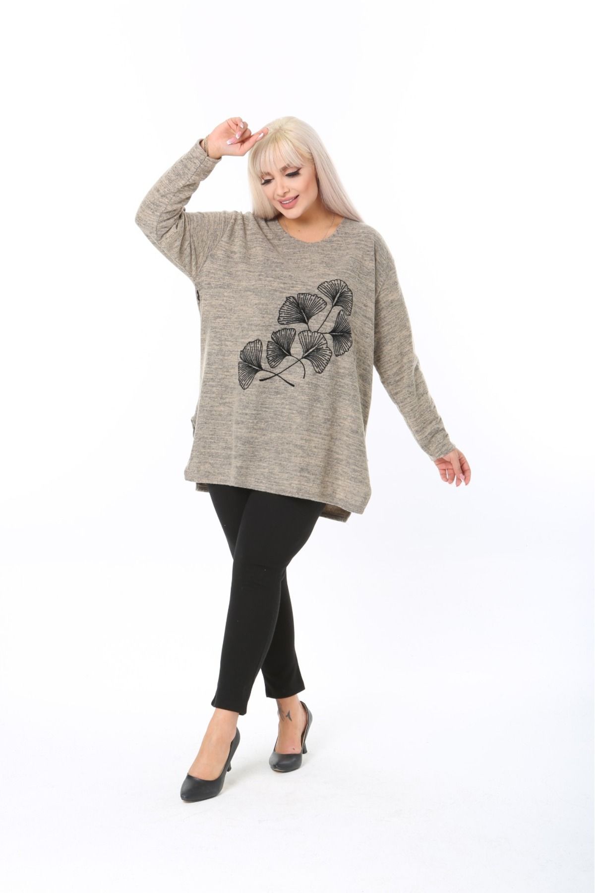 tıgersıze-Plus Size Women's Soft Flock Printed Soft Fabric Sweater 7