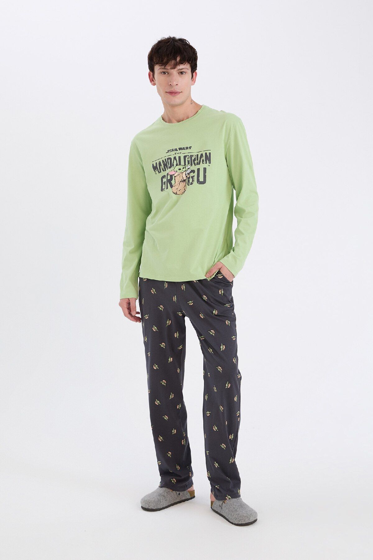 DeFacto-Star Wars-Mandalorian Pajamas Set - Regular Fit, Long Sleeve, Top Elastic Waist, Long Bottom D8221Ax24Wn 2