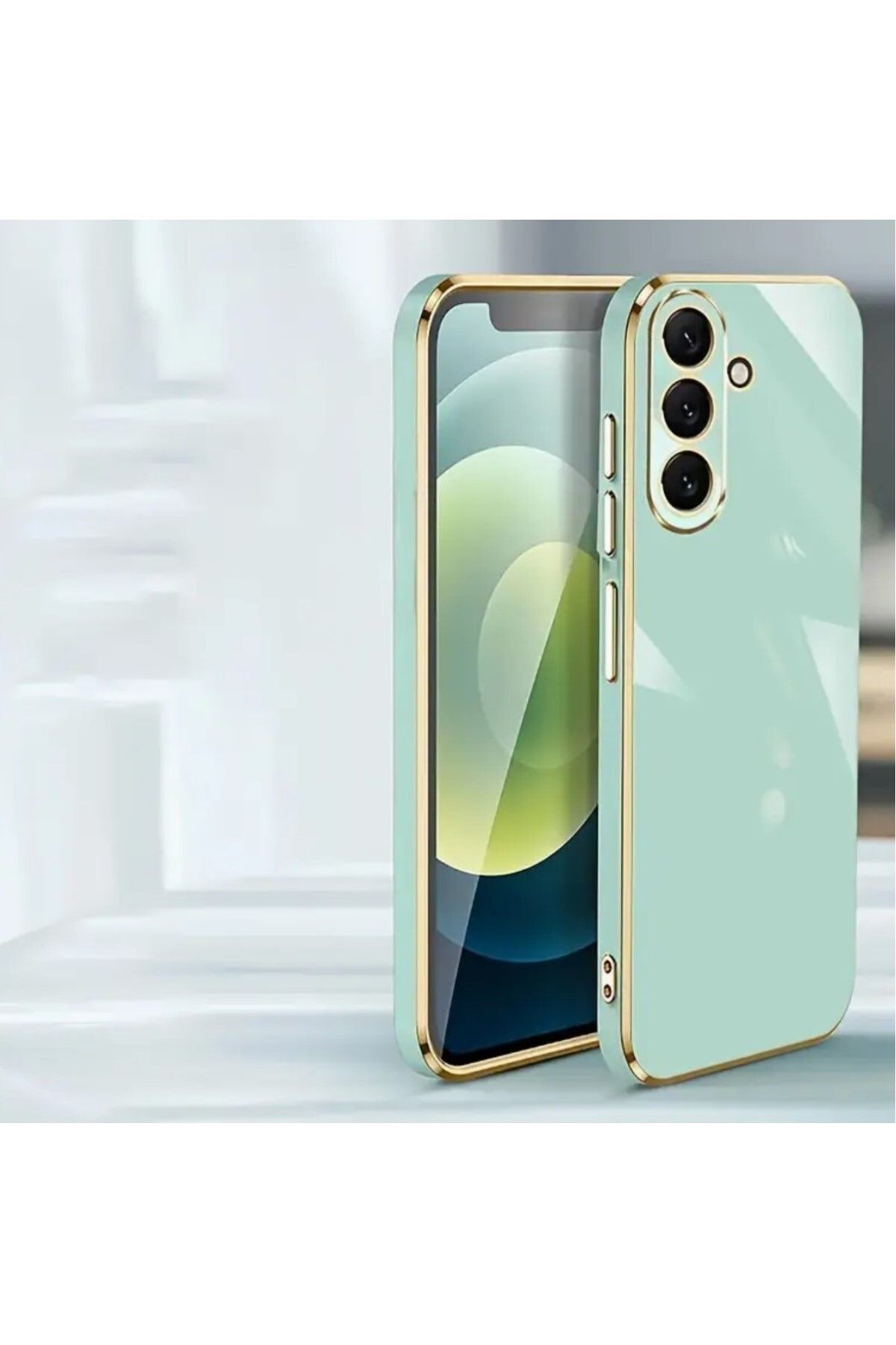 AKSEFİZZ Samsung Galaxy S25 Uyumlu Parlak Soft Yüzeyli Kamera Korumalı Altın Kenarlı Kılıf
