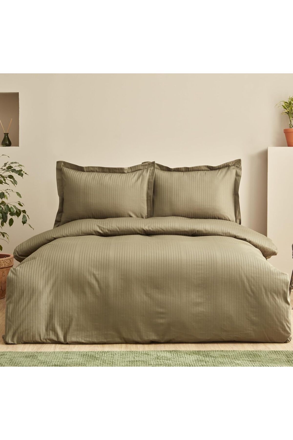 STOREMAX lbstorex Home Uniq %100 Pamuk Çift Kişilik Saten Nevresim Takımı Haki Newdsng 1116818