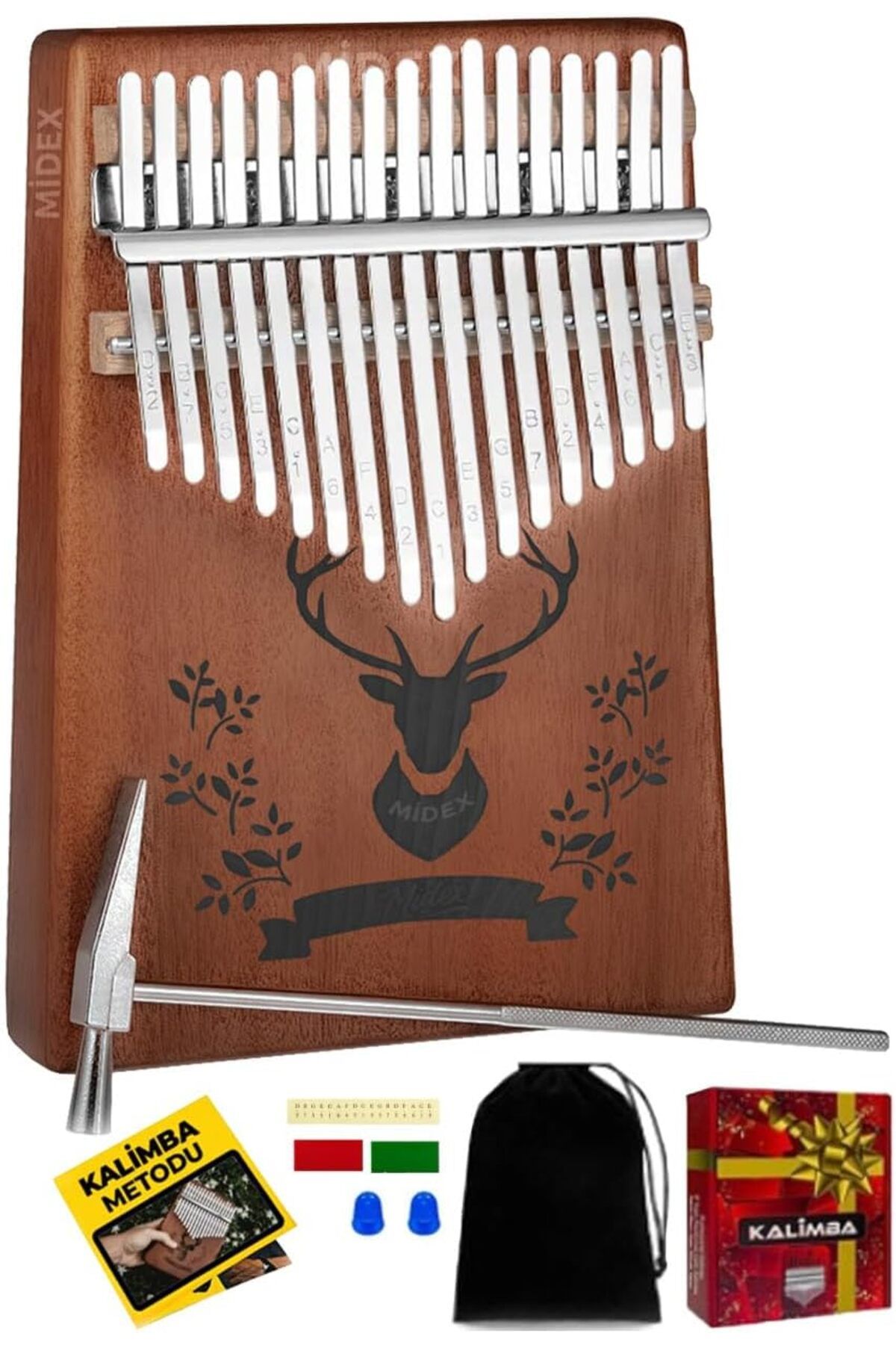 MCreative crashop KLX-456 Hakiki Maun Ağacı Kalimba 17 Çelik Tuşlu (Türkçe Metod Çanta Çekiç)  107314