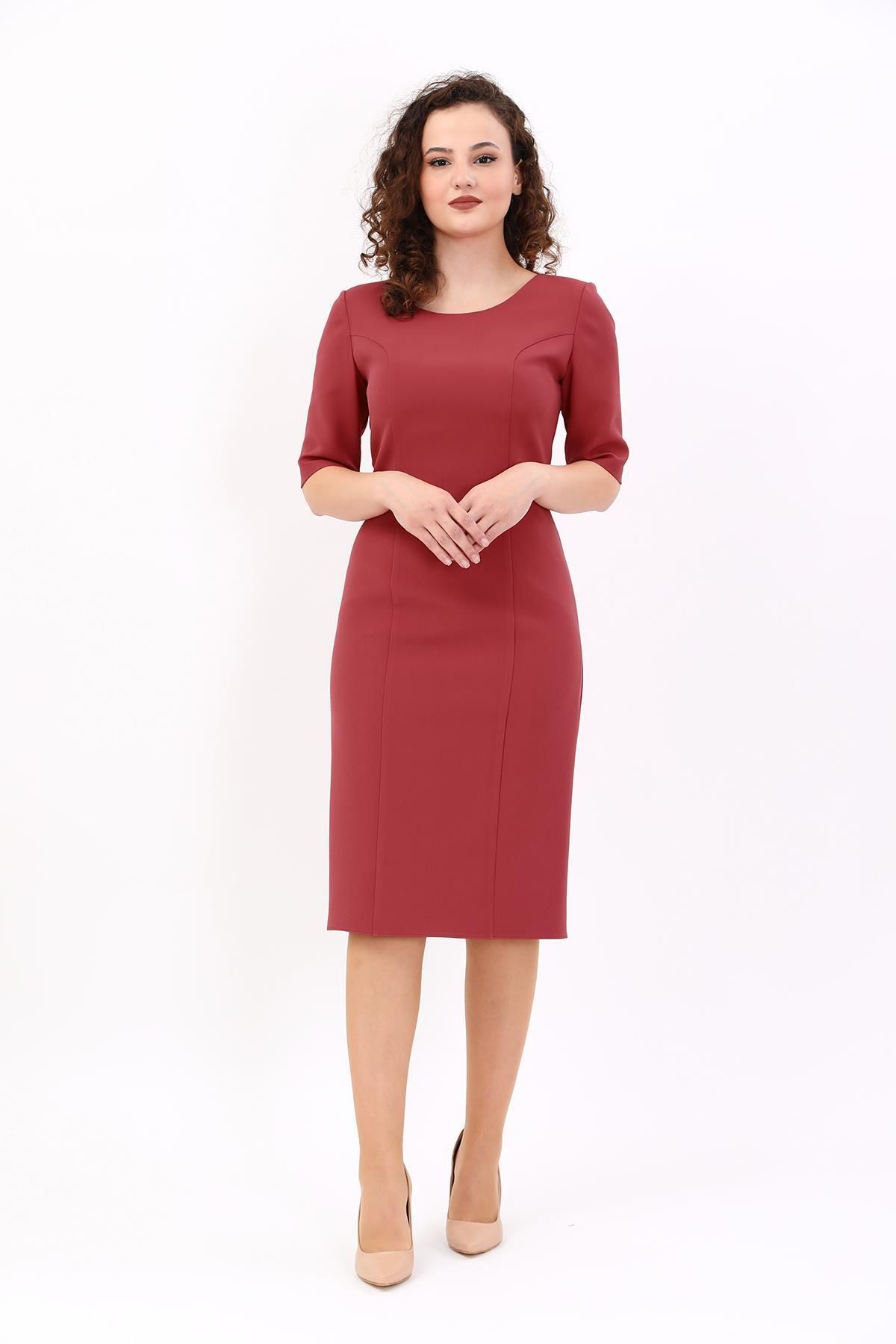 ÖNDER ÖZSOY-Rochie de cocktail culoare cărămidă 5