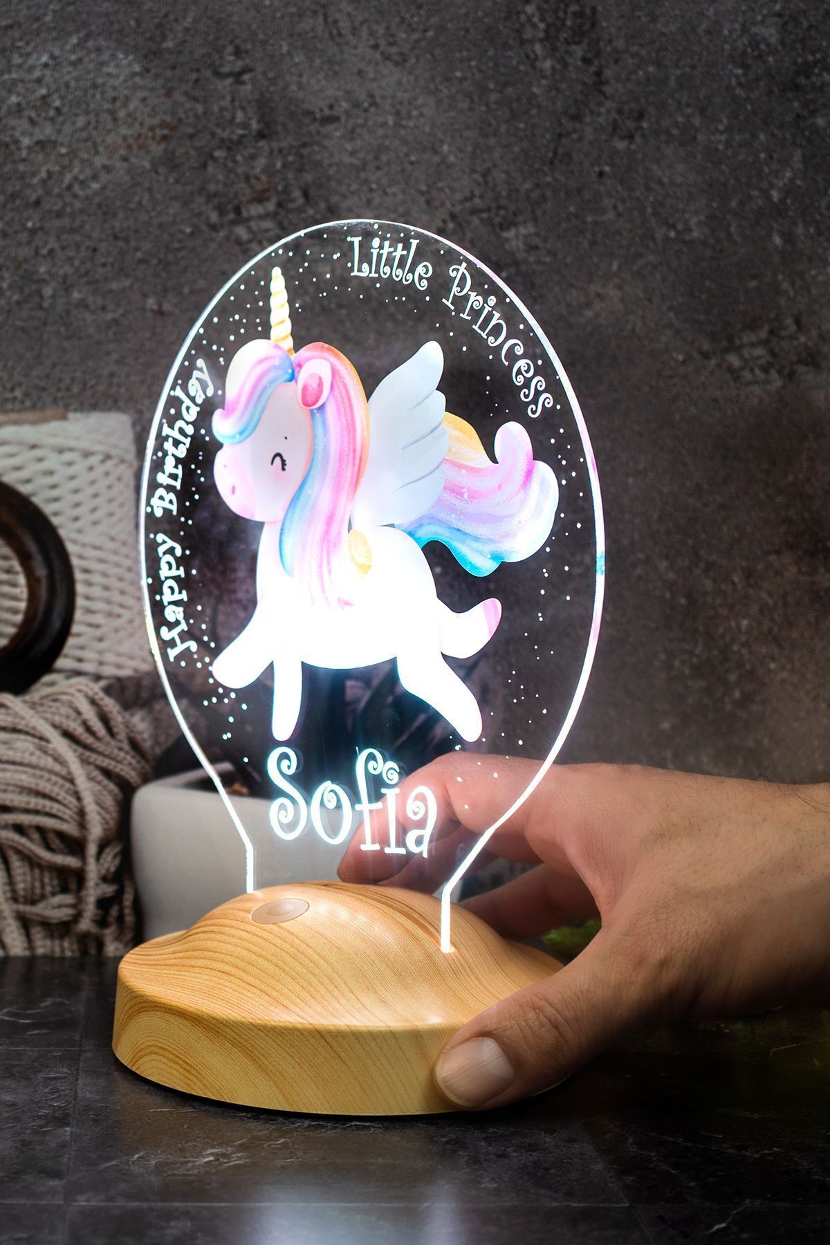 SEVGİLAMBASI Unicorn Renkli Tek Boynuzlu At İsimli Kız Çocuk Odası Hediyesi Led Lamba, Unicorn Doğum Günü Partisi fotoğrafı 7 (önizleme)