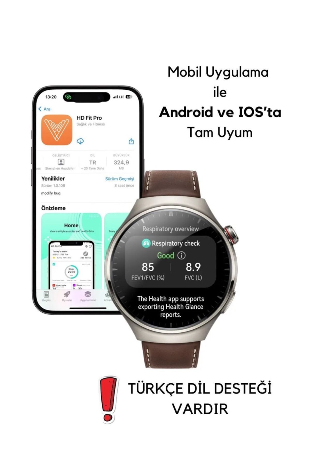 LionQuality Erkek Gümüş Akıllı Saat Watch 4 Pro 3 Kordonlu Ios Ve Android Uyumlu Deri Silikon Çelik Huawei Watch-7