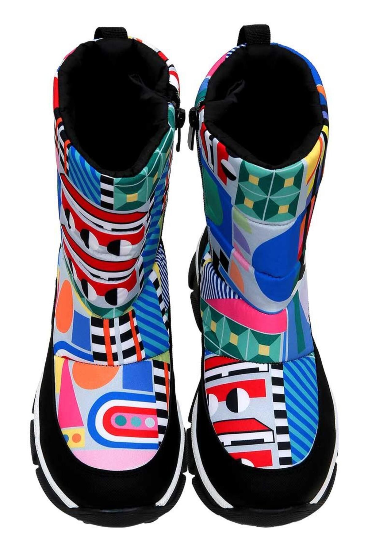 Dogo-Women's Vegan Multicolor Snow Boots - Geometric Design 2