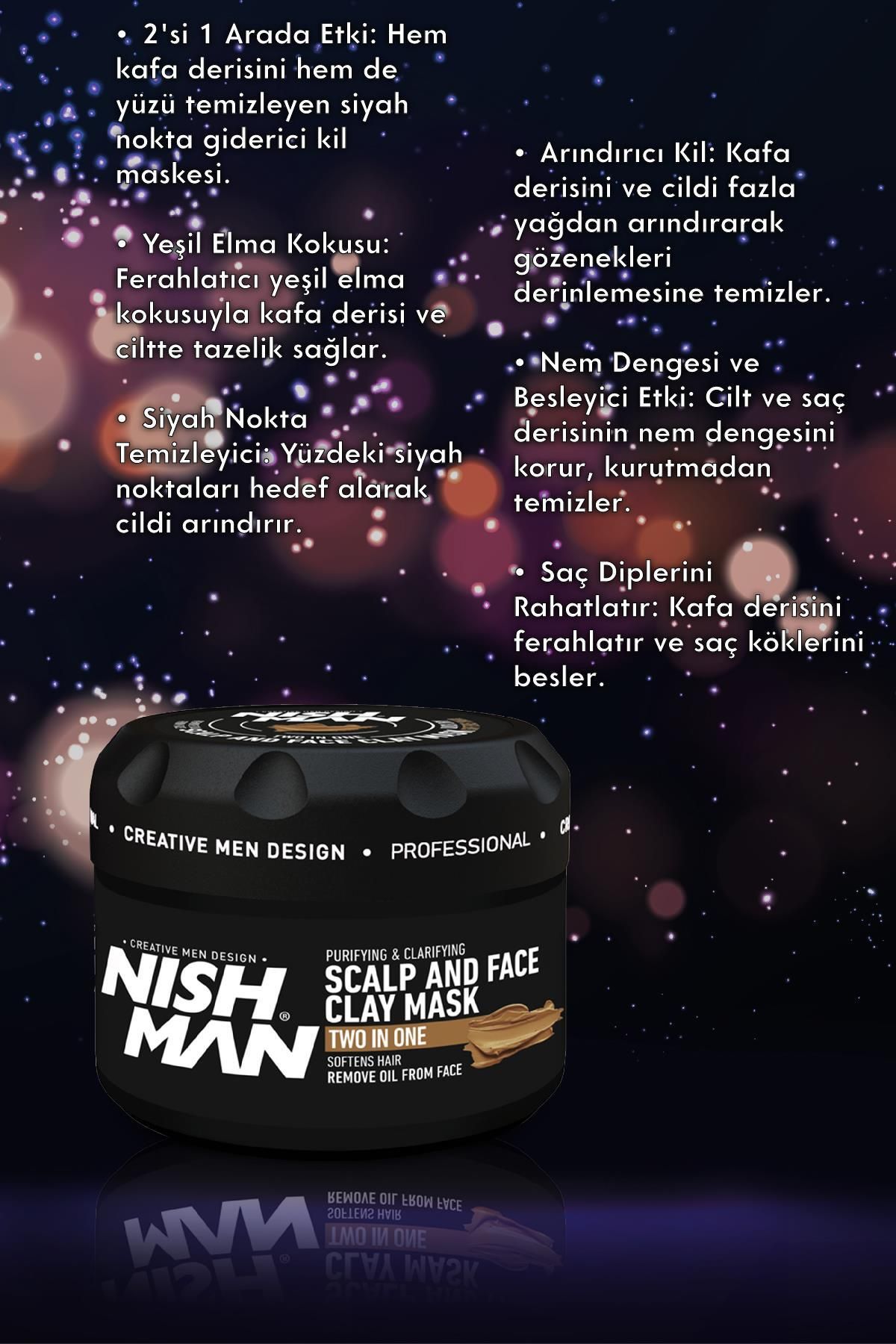 NISHMAN-2 in 1 Clay Mask - Blackhead Remover for Scalp and Face & Green Apple Scented 2