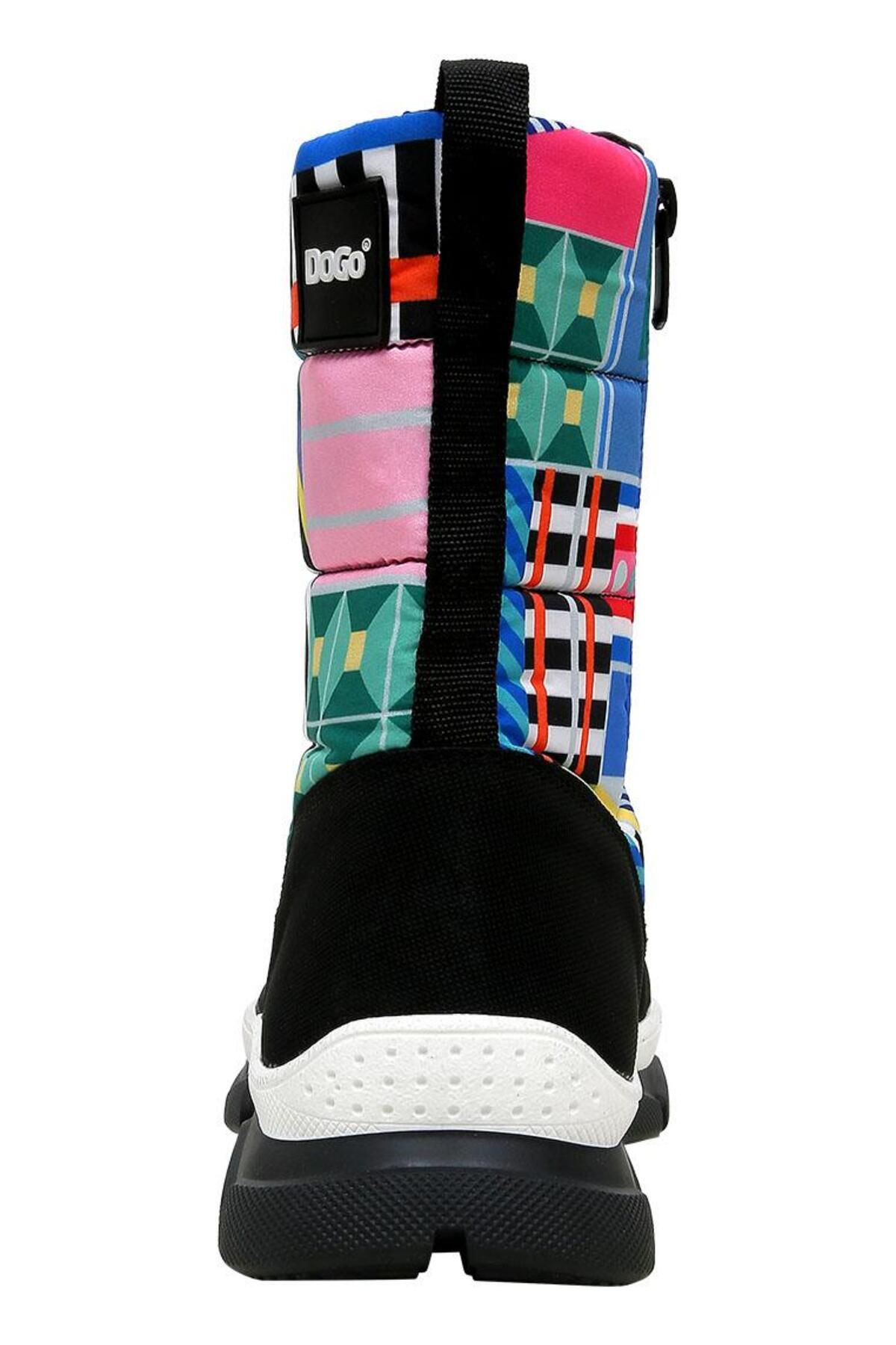 Dogo-Women's Vegan Multicolor Snow Boots - Geometric Design 6