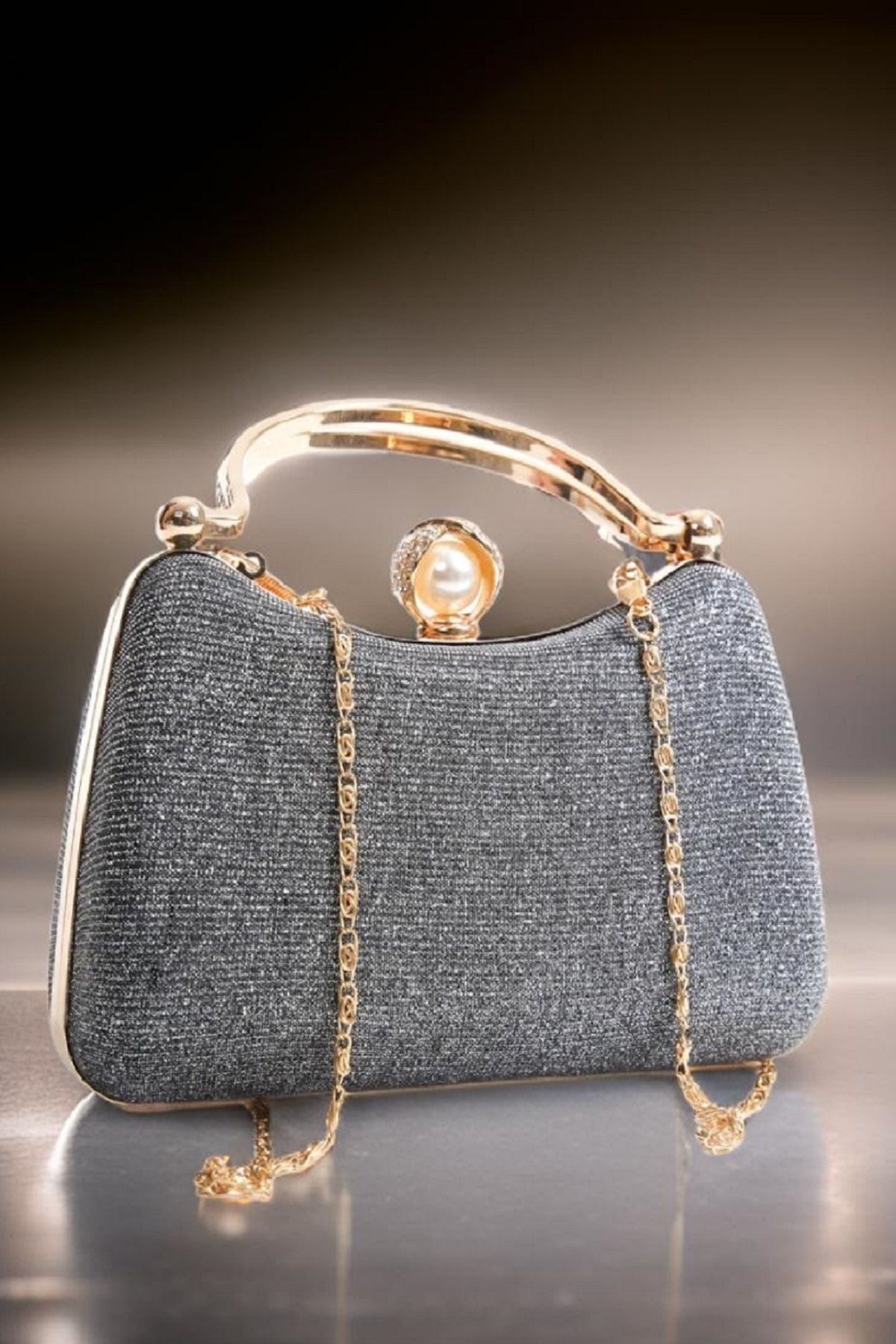 ZEYYMODA Abiye Çanta İthal Özel Kumaş -İnci Kilit Açma Taş Detaylı